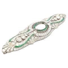 Tiffany & Co 6.00 Carat Round Diamond 1.50 Carat Emerald Platinum Pin