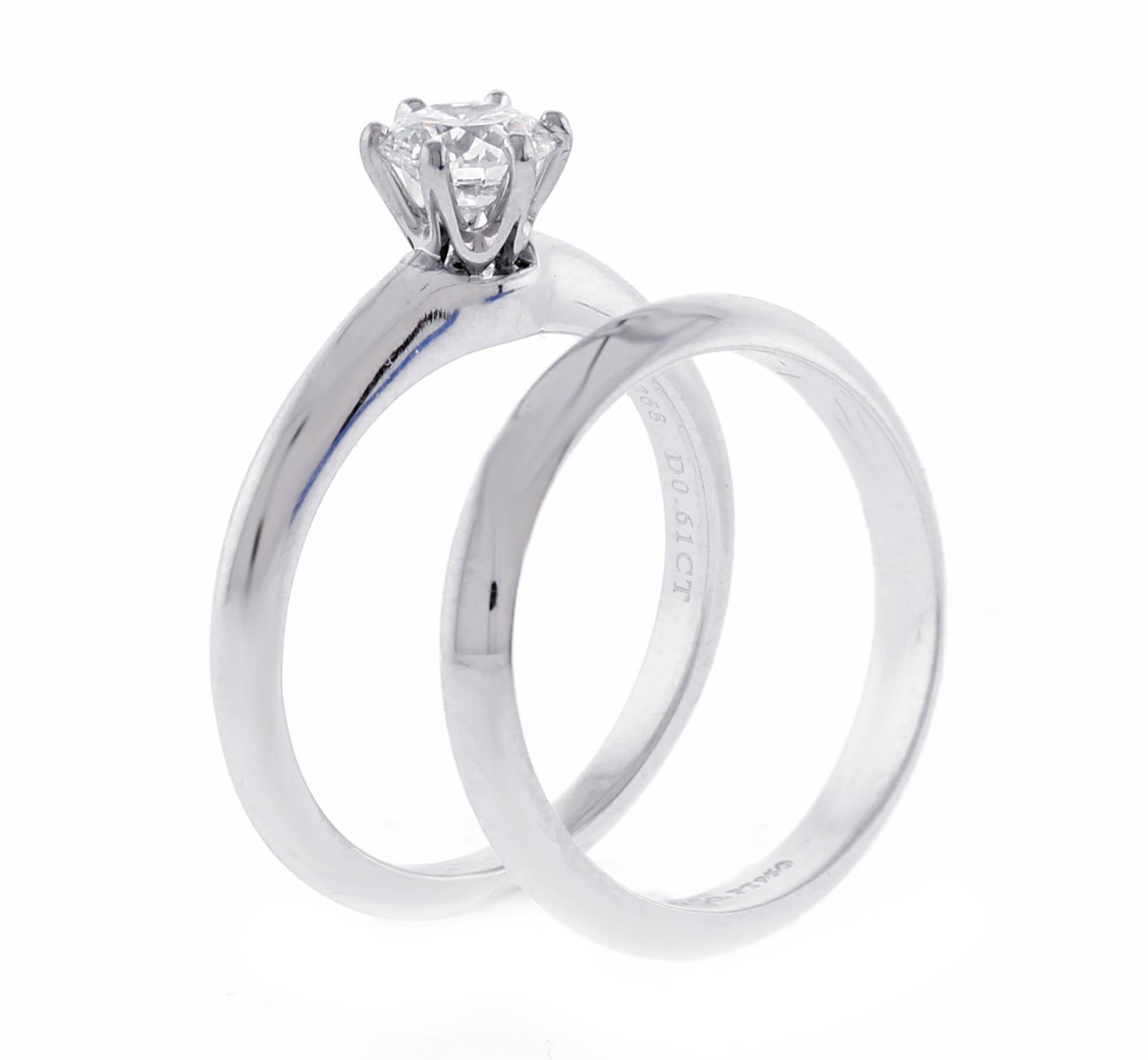 Taille brillant Tiffany & Co. .61 Carat Diamond Knife Edge Engagement Ring and Wedding Band en vente