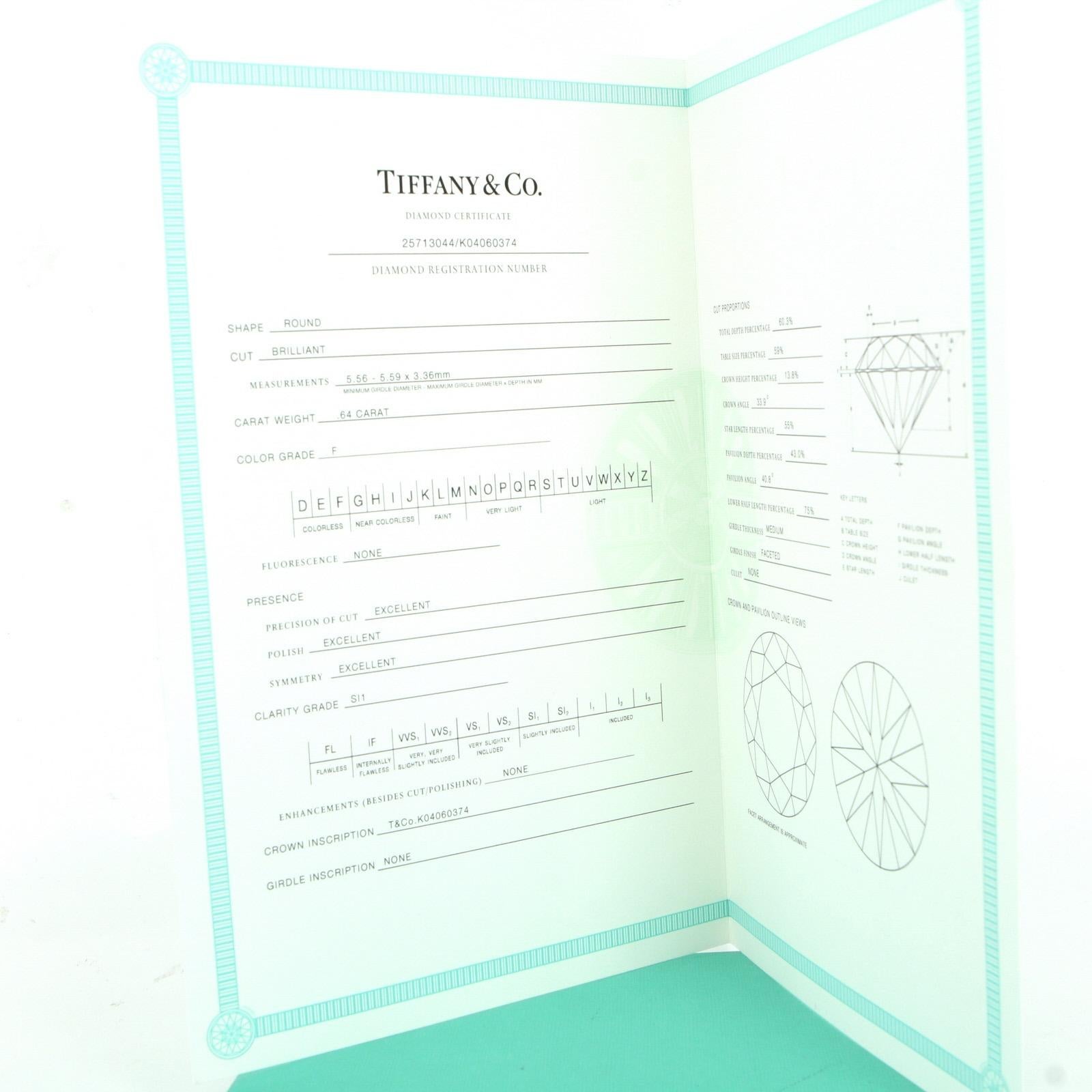 Tiffany & Co .64ct Diamond Engagement Ring Setting Platinum Estate Certificate 5 en vente 5