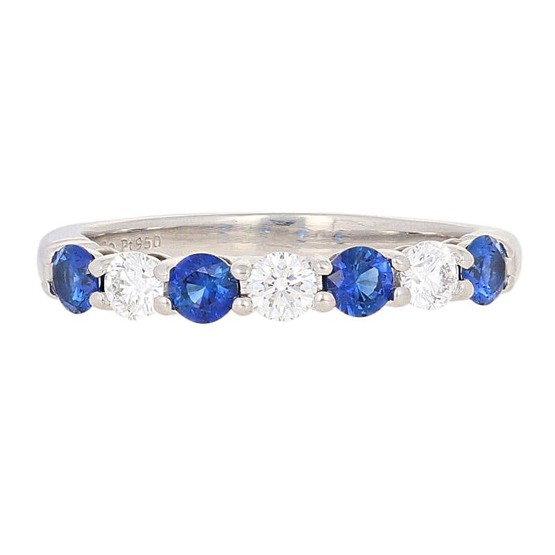 Tiffany & Co. .64Ctw Sapphire & Diamond Ring - 950 Platinum Embrace Wedding Band