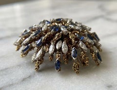 Tiffany & Co. Colgante-broche de diamantes y zafiros de 6,50 quilates en oro amarillo de 18 quilates
