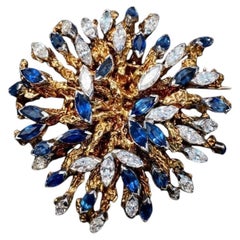 Tiffany & Co. Colgante-broche de diamantes y zafiros de 6,50 quilates en oro amarillo de 18 quilates