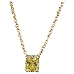 Tiffany & Co. .65ct Cushion Fancy Intense Yellow VS1 diamond Pendant 18k Box
