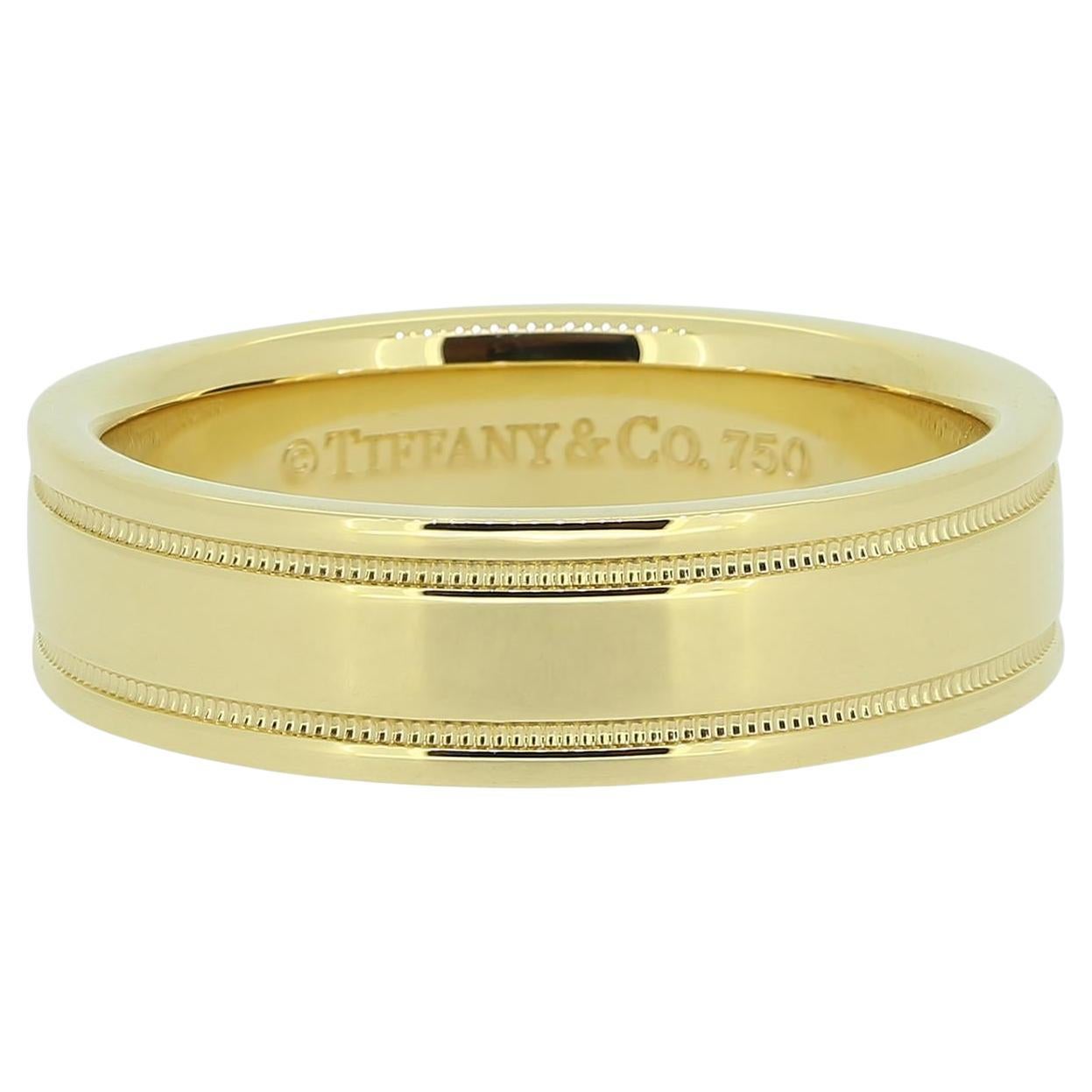 Tiffany & Co., bague à anneau Milgrain de 6 mm, taille S (60)