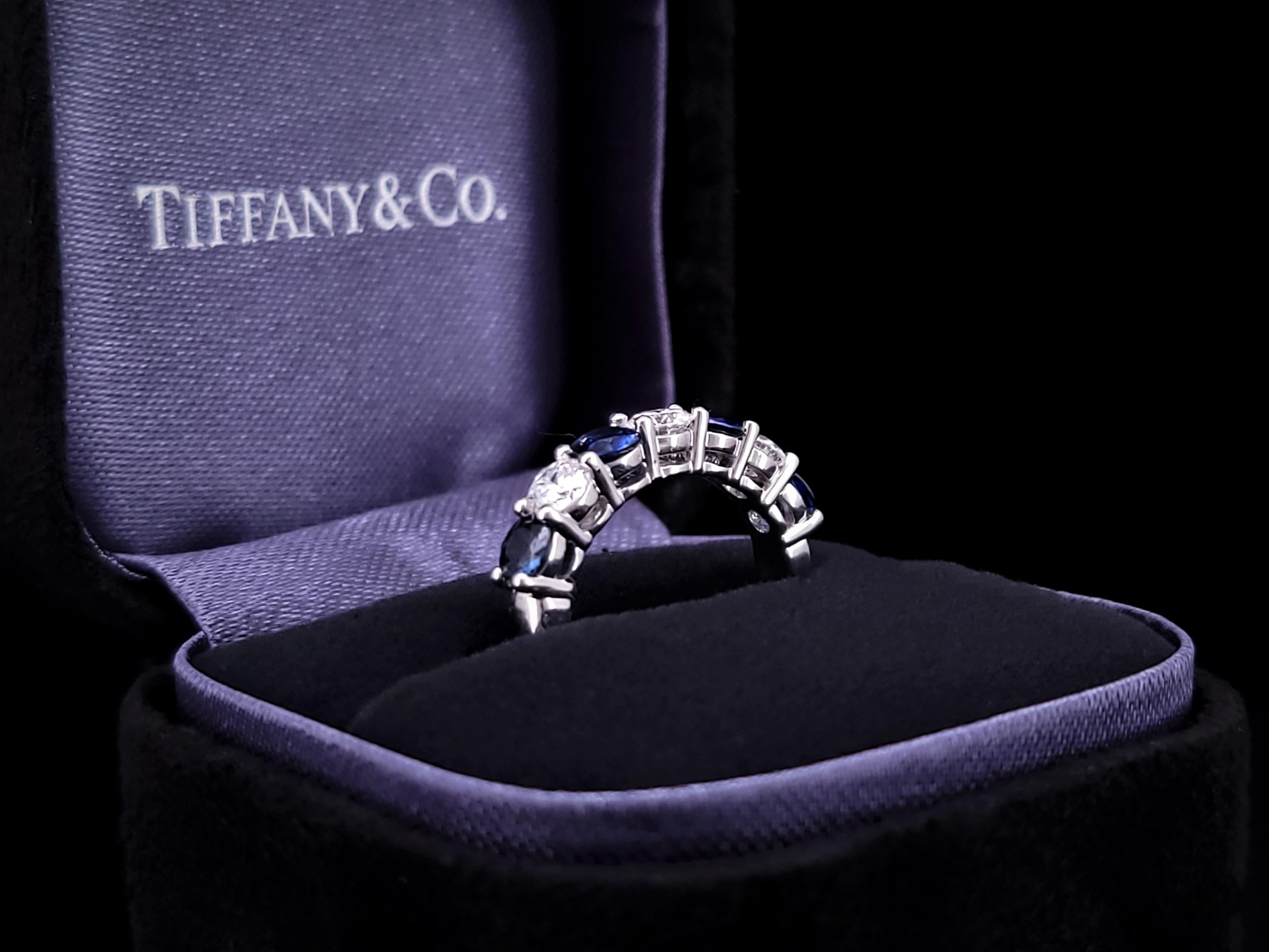 Brand Tiffany& co
Style Forever
Hallmarks: Tiffany & co PT950
Material Platinum 950
Sapphire Stone 4pcs
Sapphire .40ct
Diamonds 3pcs
Diamonds .24ct
Diamond Clarity VS1
Color Grade E-F
Ring Size 4.5
Retail Price: $5.800