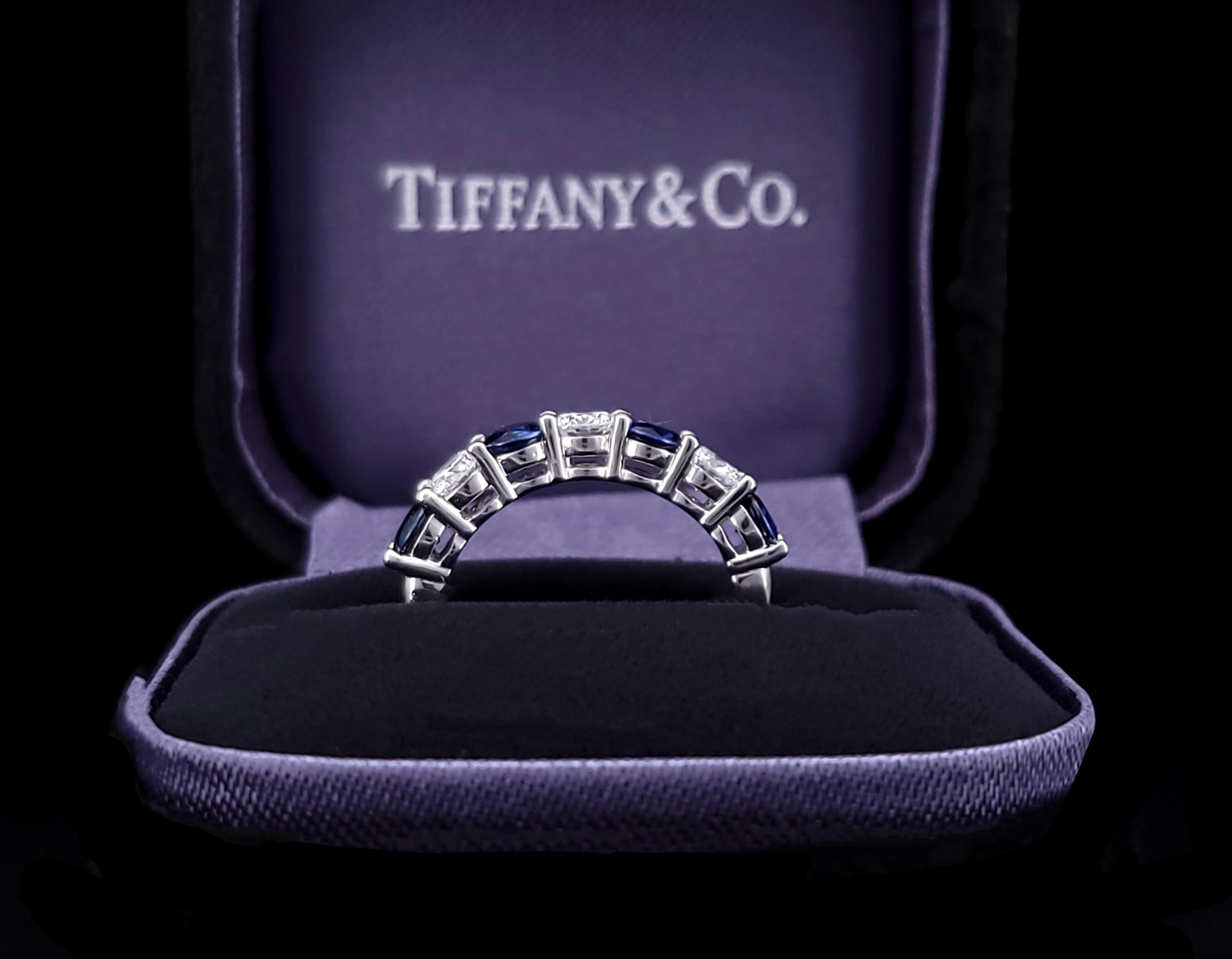 Round Cut Tiffany & Co  7 Stone Forever Half Circle Diamond Sapphire Band Ring Size 4.5 For Sale