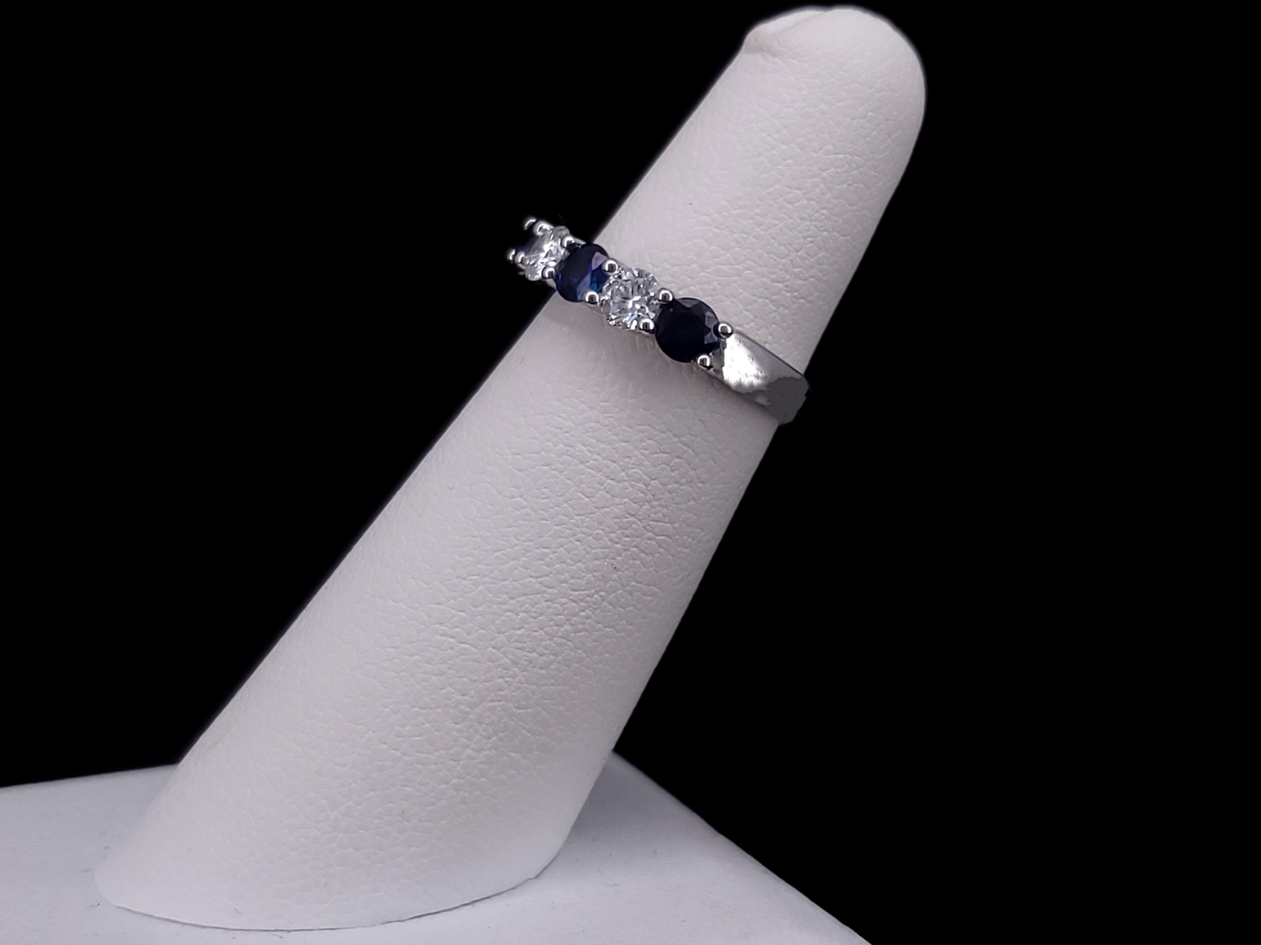 Tiffany & Co  7 Stone Forever Half Circle Diamond Sapphire Band Ring Size 4.5 In New Condition For Sale In New York, NY