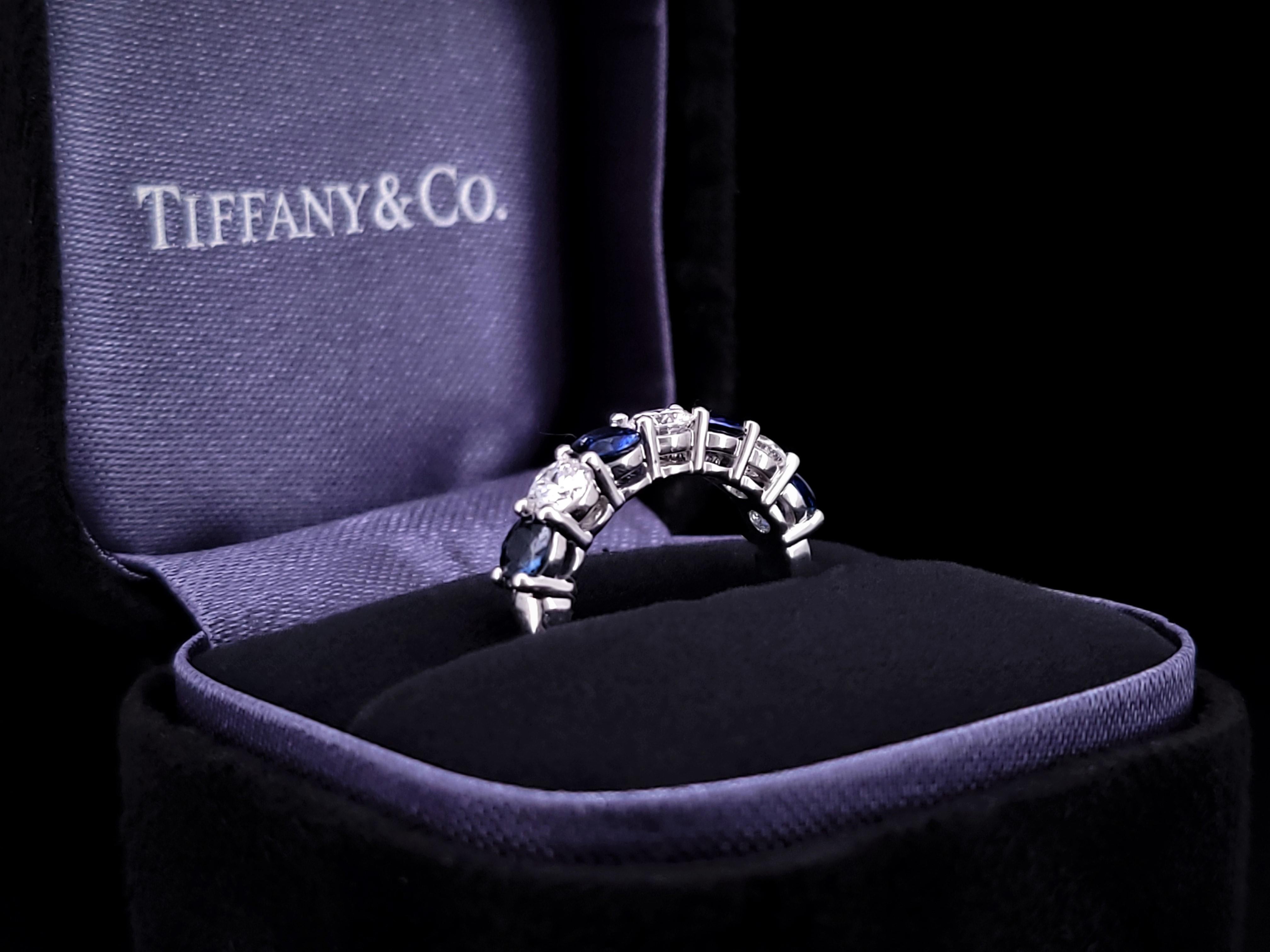 Women's Tiffany & Co  7 Stone Forever Half Circle Diamond Sapphire Band Ring Size 4.5 For Sale