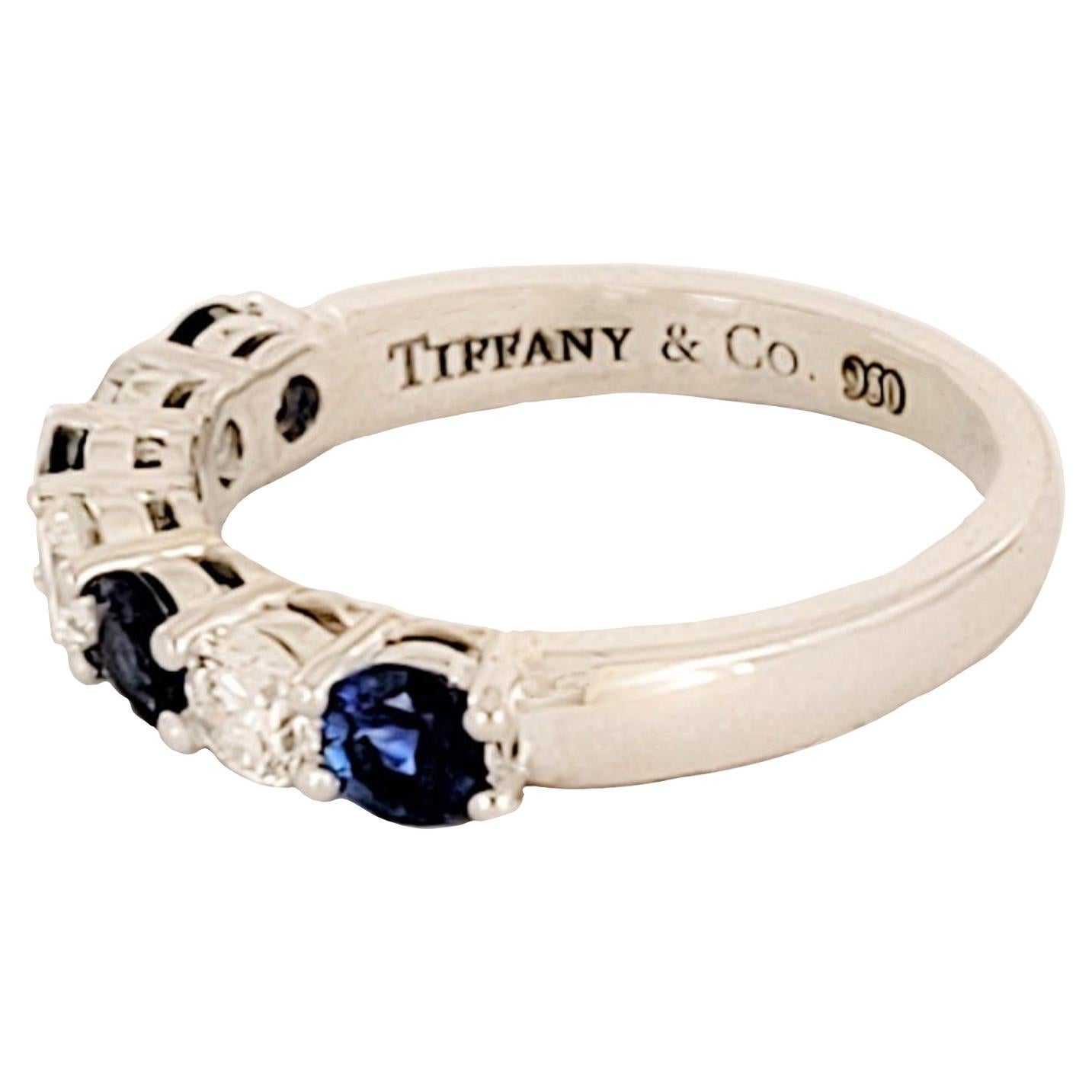 Tiffany & Co  7 Stone Forever Half Circle Diamond Sapphire Band Ring Size 4.5 For Sale