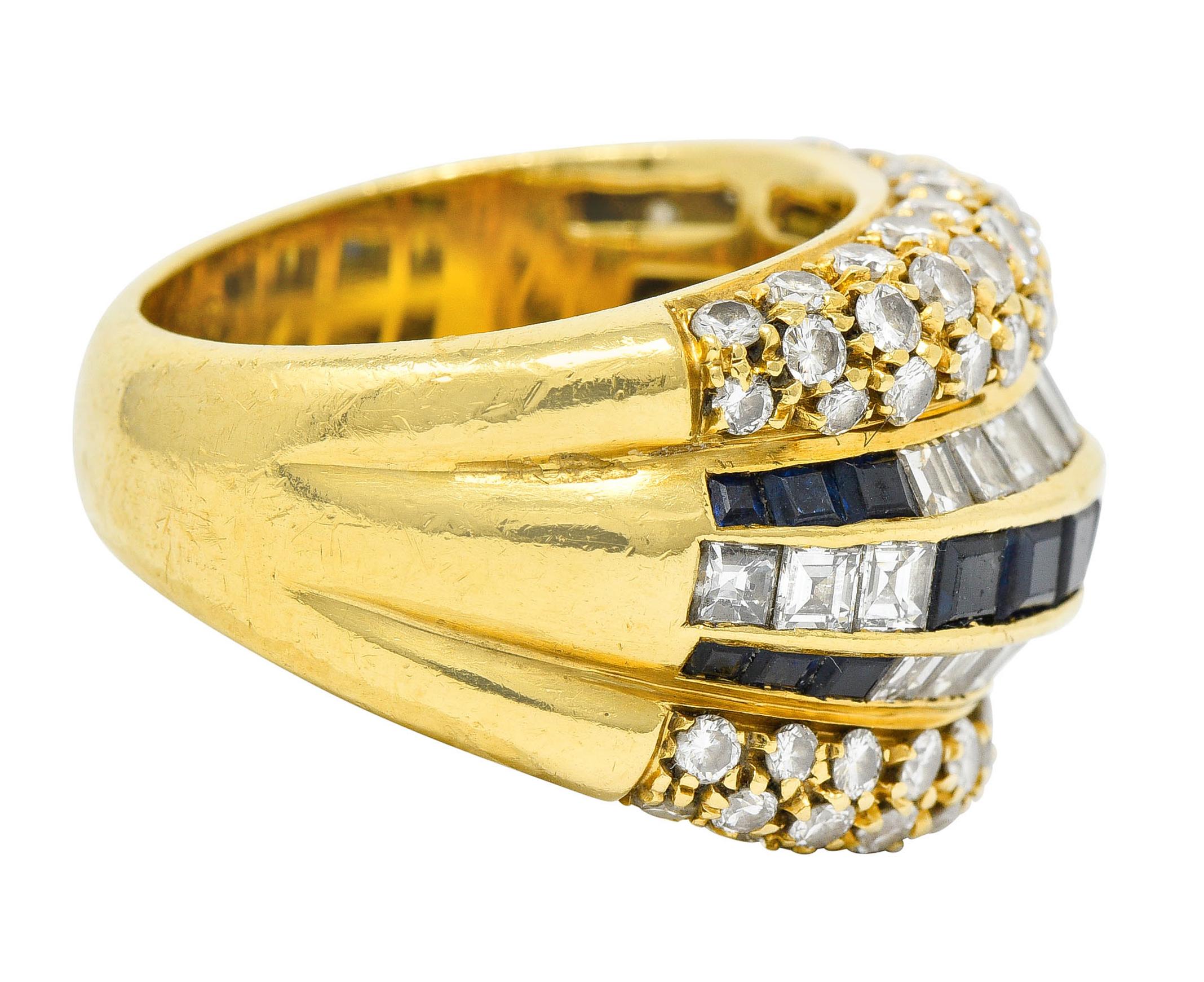 Modernist Tiffany & Co. 7.22 Carats Sapphire Diamond 18 Karat Gold Band Ring 1980's