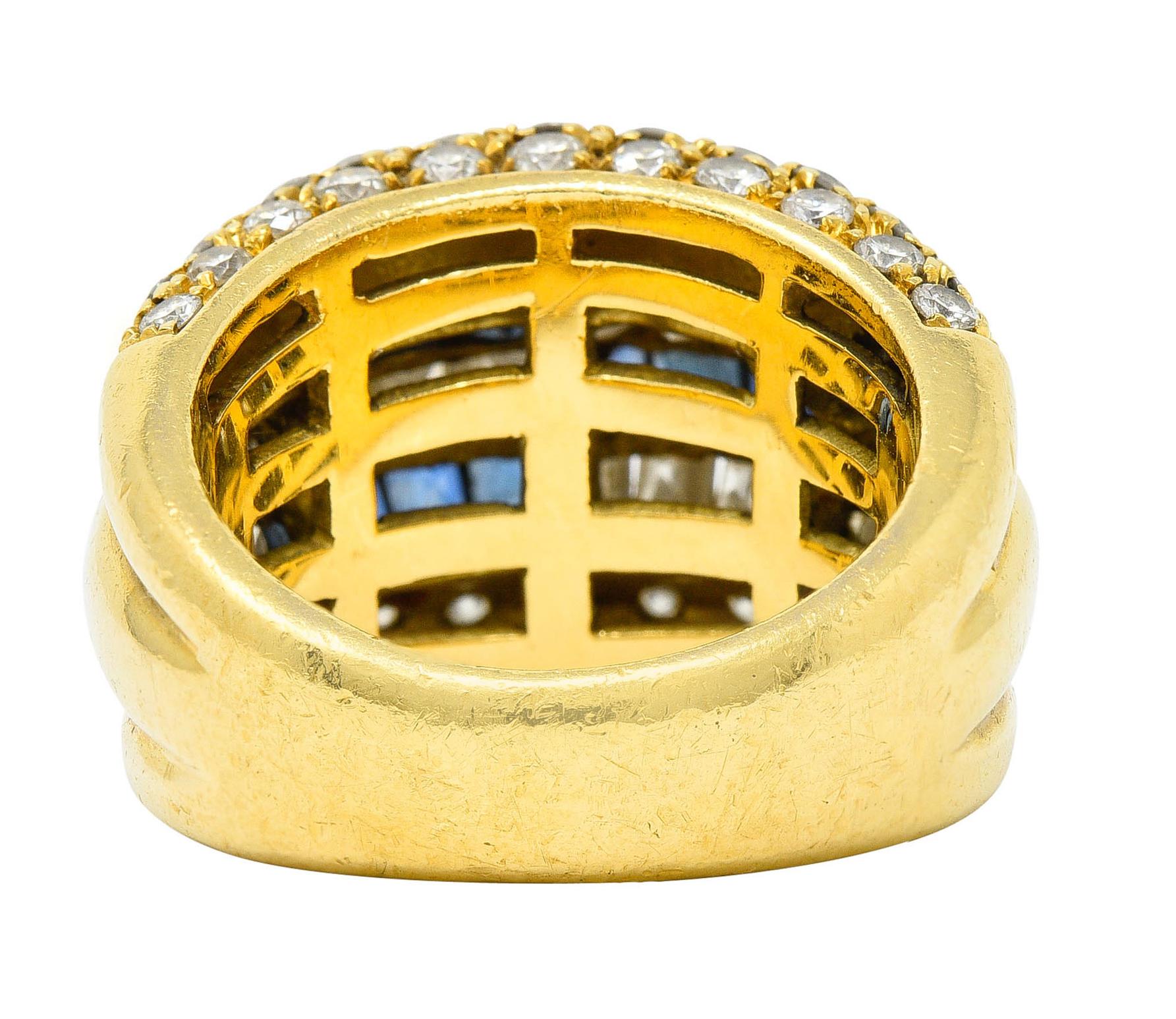 Square Cut Tiffany & Co. 7.22 Carats Sapphire Diamond 18 Karat Gold Band Ring 1980's