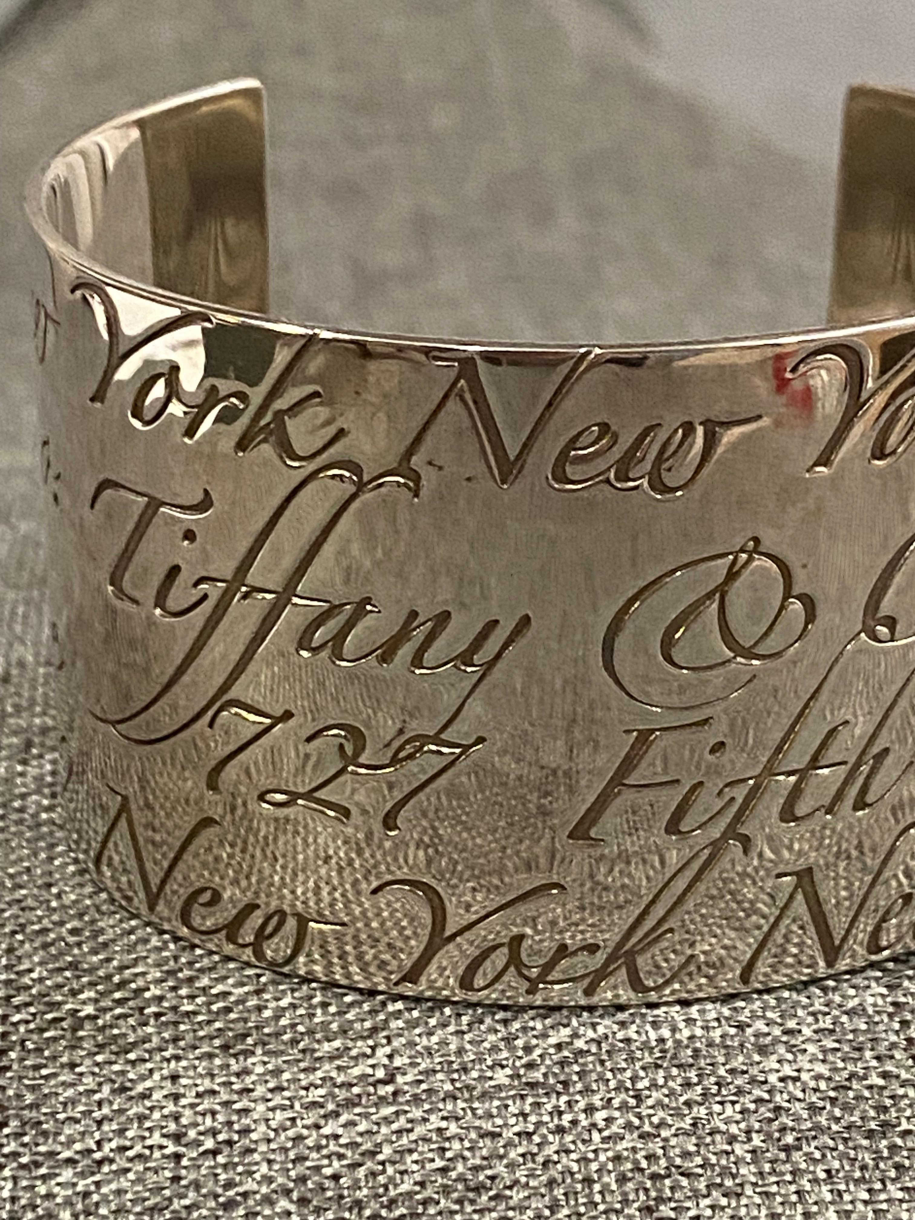 Tiffany & Co. 727 5th Avenue, Notes Collection, Sterling Wide Cuff Bracelet For Sale 5