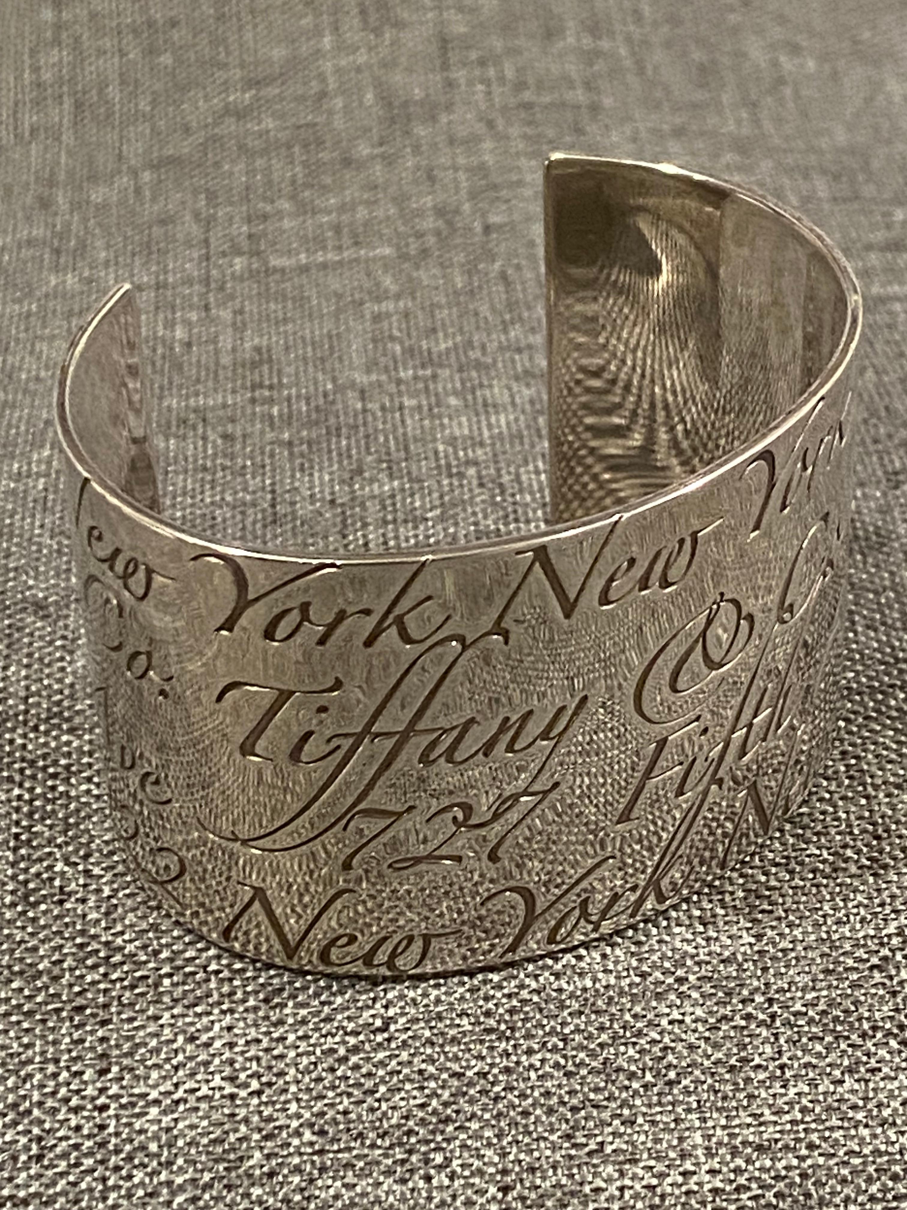 Tiffany & Co. 727 5th Avenue, Notes Collection, Sterling Wide Cuff Bracelet For Sale 6
