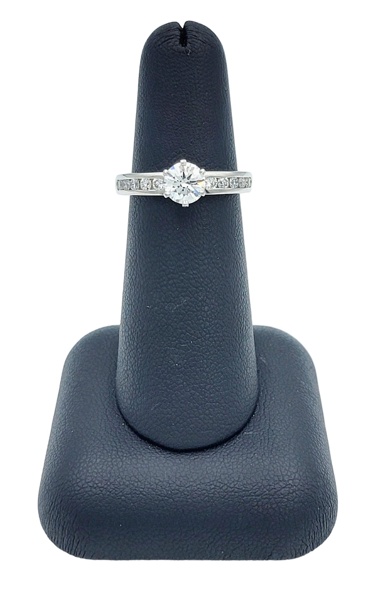 Tiffany & Co. .73 Carat Round Diamond Platinum Engagement Ring 10 Diamond Band  For Sale 4