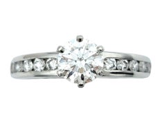 Tiffany & Co. .73 Carat Round Diamond Platinum Engagement Ring 10 Diamond Band