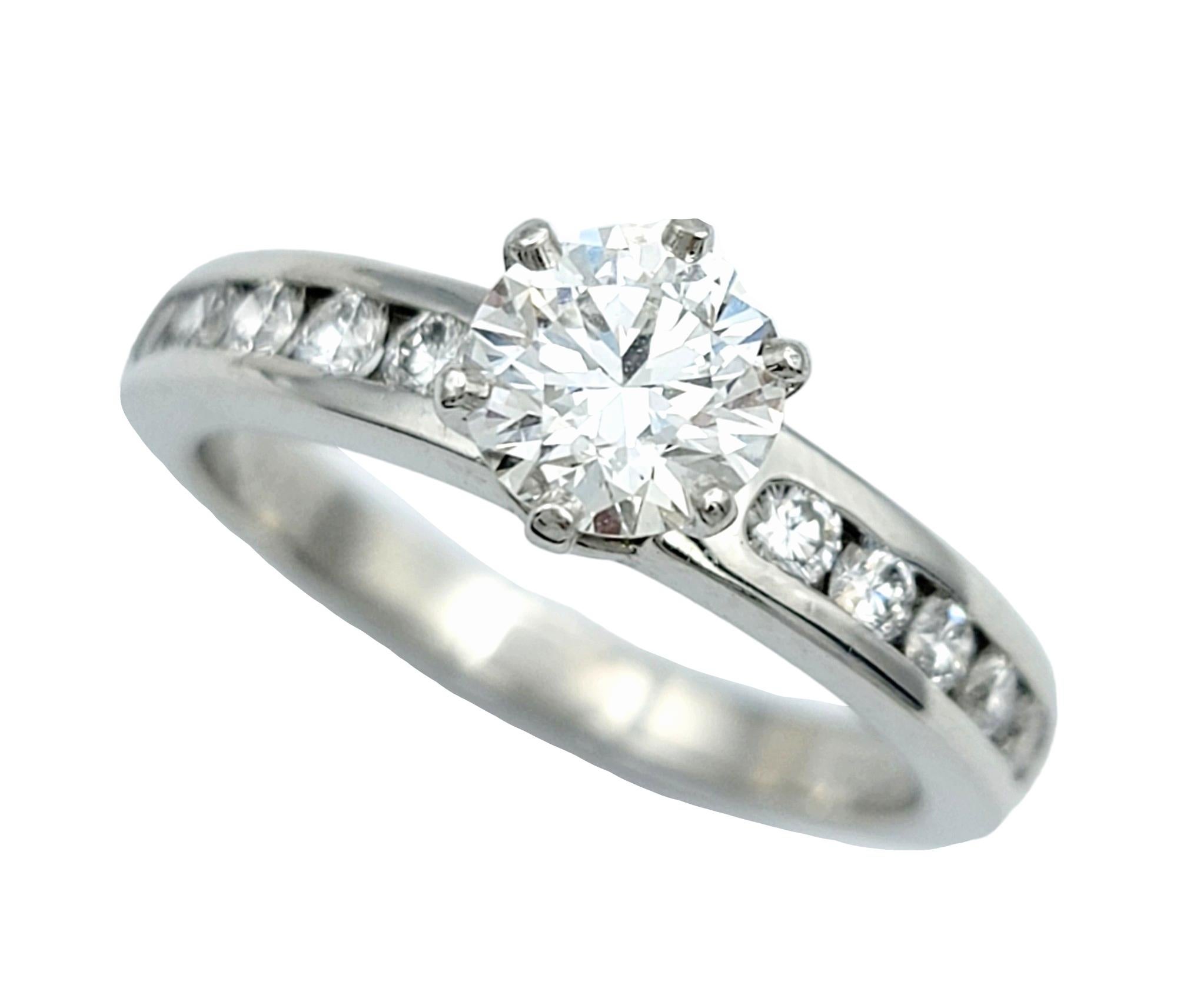 Contemporain Tiffany & Co. .73 Carat Round Diamond Platinum Engagement Ring 10 Diamond Band  en vente