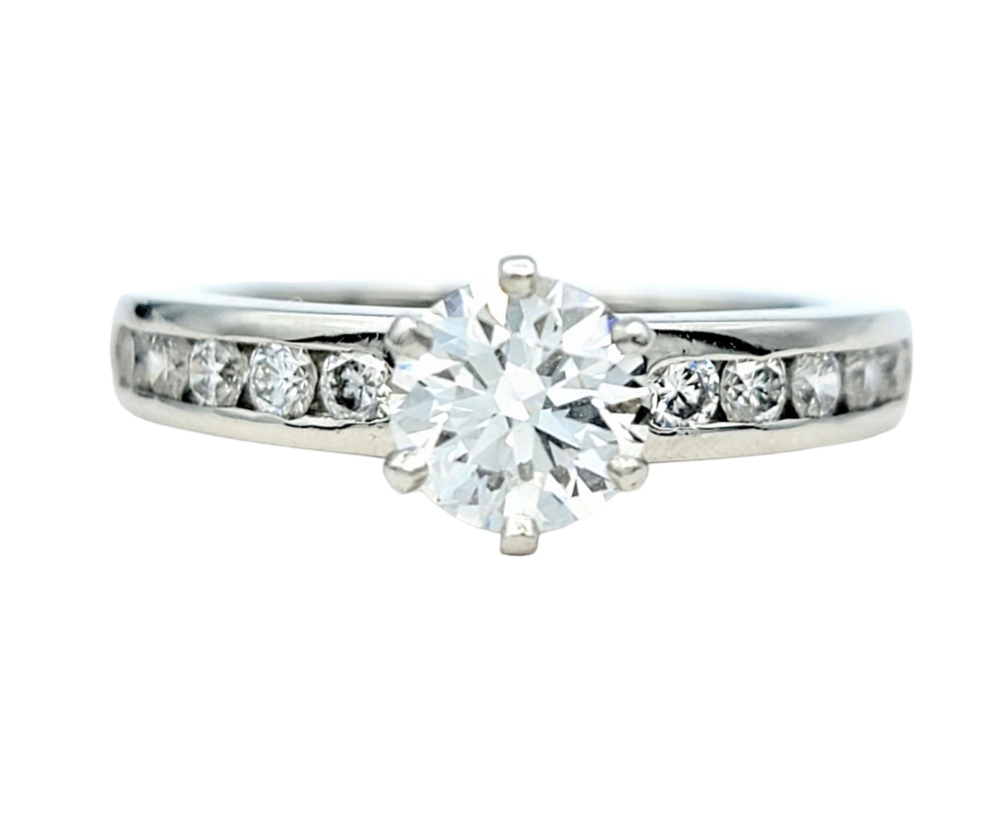 Taille ronde Tiffany & Co. .73 Carat Round Diamond Platinum Engagement Ring 10 Diamond Band  en vente
