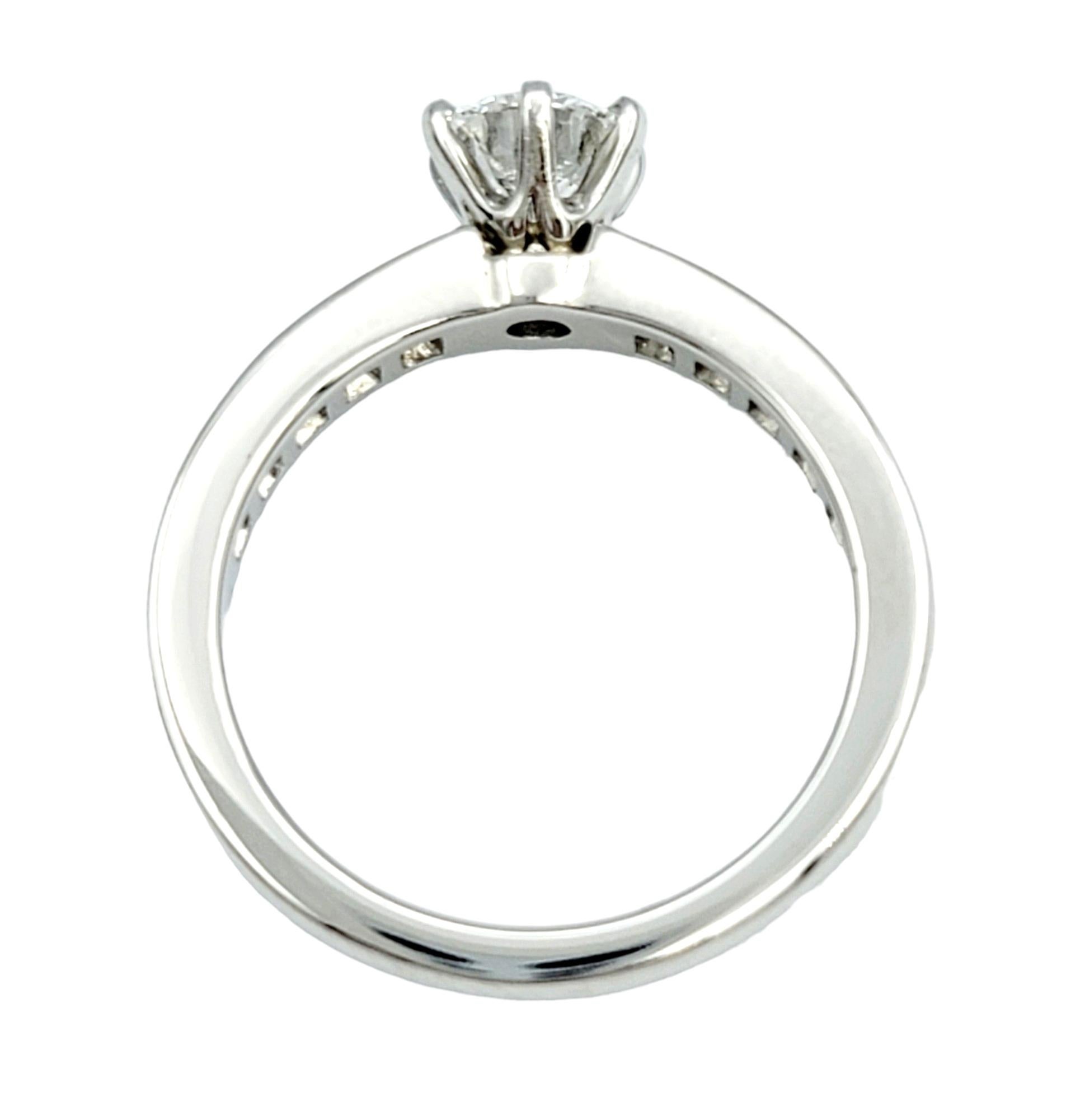 Round Cut Tiffany & Co. .73 Carat Round Diamond Platinum Engagement Ring 10 Diamond Band  For Sale