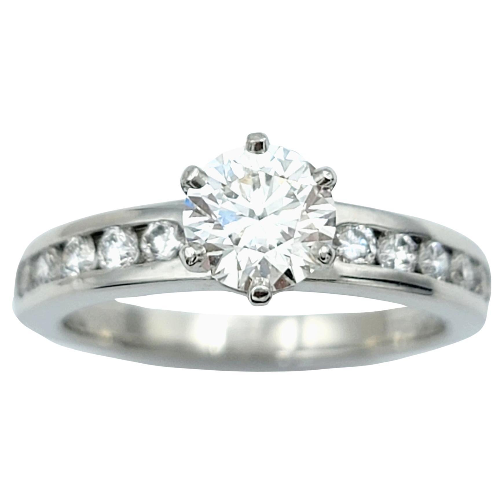 Tiffany & Co. .73 Carat Round Diamond Platinum Engagement Ring 10 Diamond Band