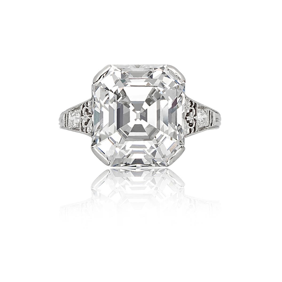 Tiffany & Co Asscher Cut Diamond Ring with a 7.31Ct Asscher Cut Diamond, D color, VVS2 Clarity Accompanied by GIA report no. 5151435546 stating that the diamond is D color, VVS2 clarity. Together with a letter from the GIA stating that the diamond