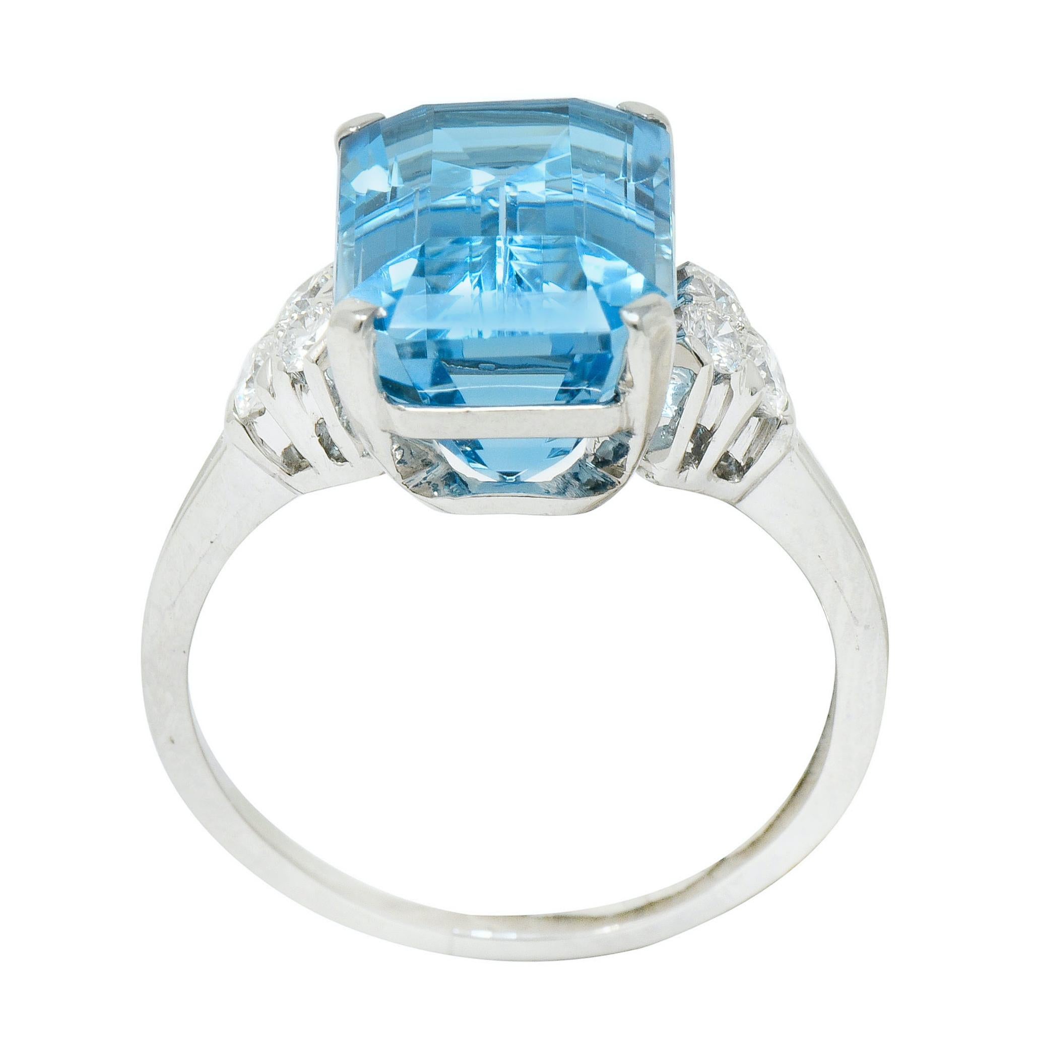 Tiffany & Co. 7.38 Carat Aquamarine Diamond Platinum Retro Cocktail Ring 3