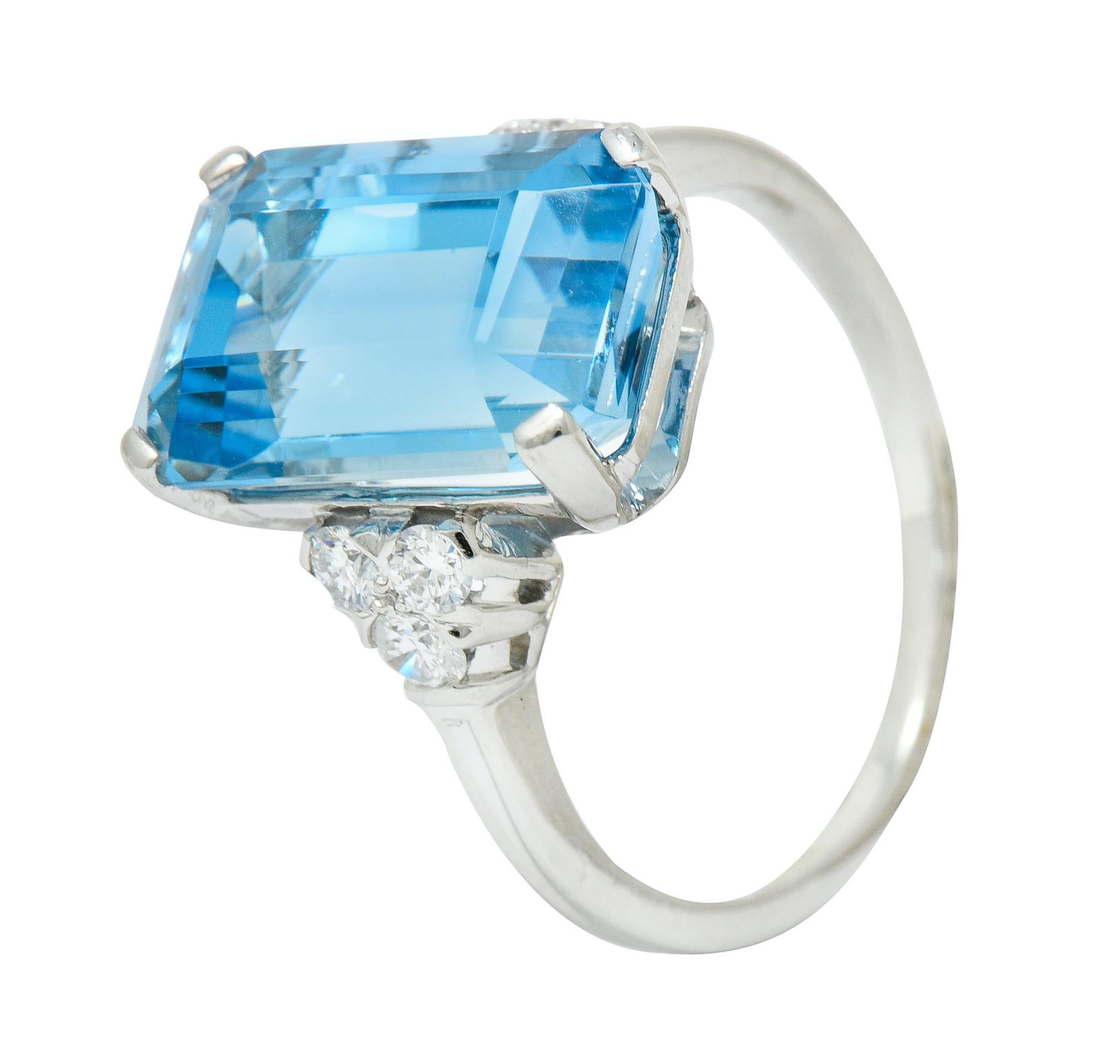 Tiffany & Co. 7.38 Carat Aquamarine Diamond Platinum Retro Cocktail Ring 4