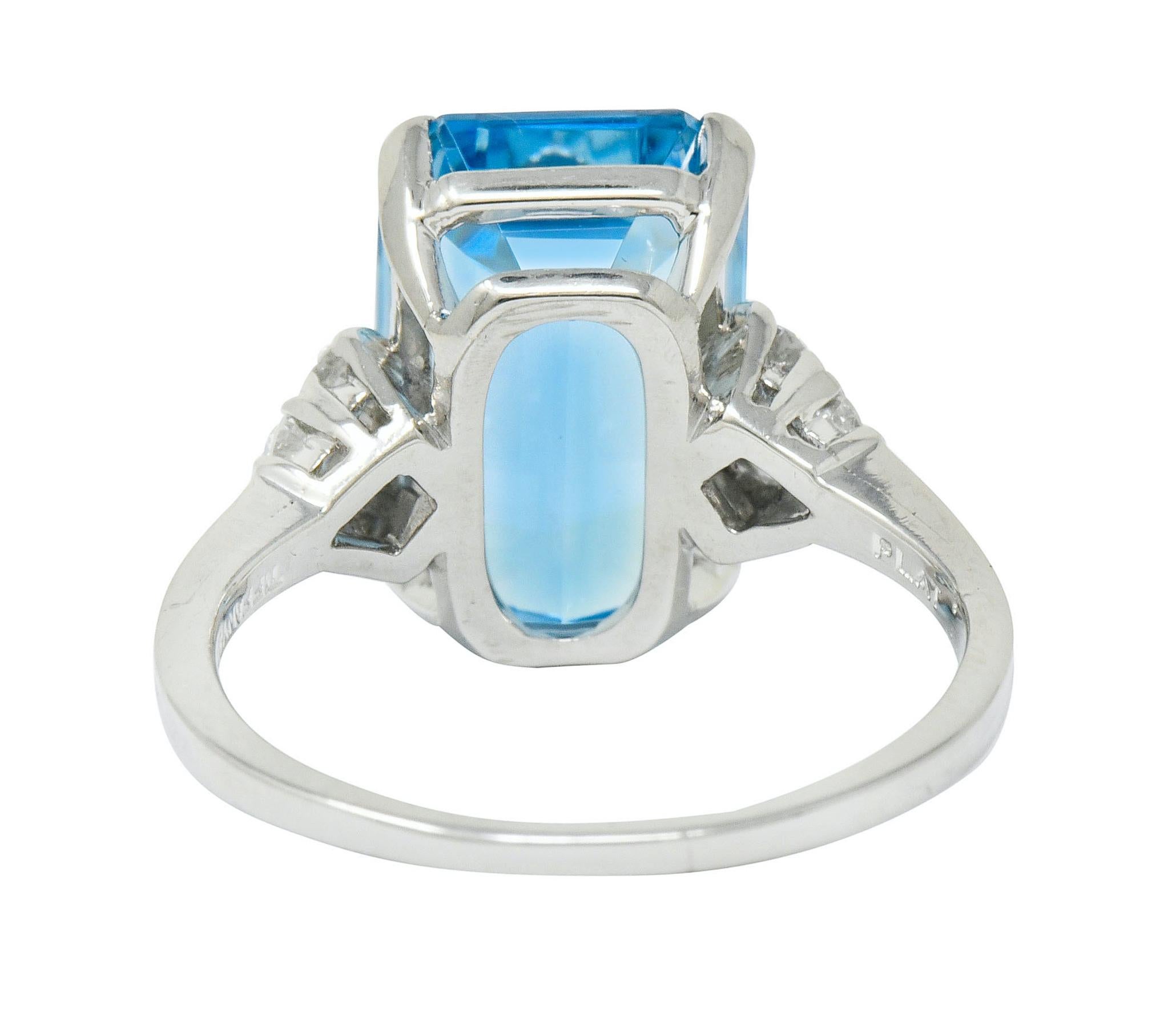 Emerald Cut Tiffany & Co. 7.38 Carat Aquamarine Diamond Platinum Retro Cocktail Ring
