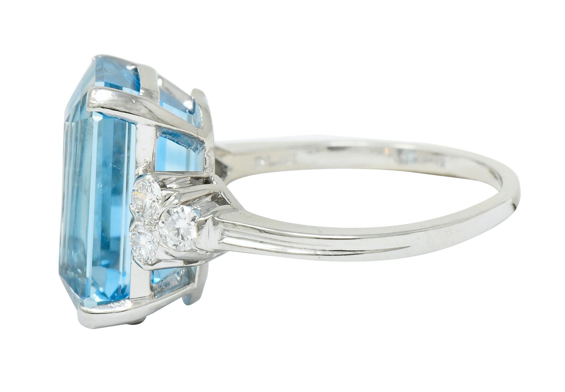 Tiffany & Co. 7.38 Carat Aquamarine Diamond Platinum Retro Cocktail Ring In Excellent Condition In Philadelphia, PA