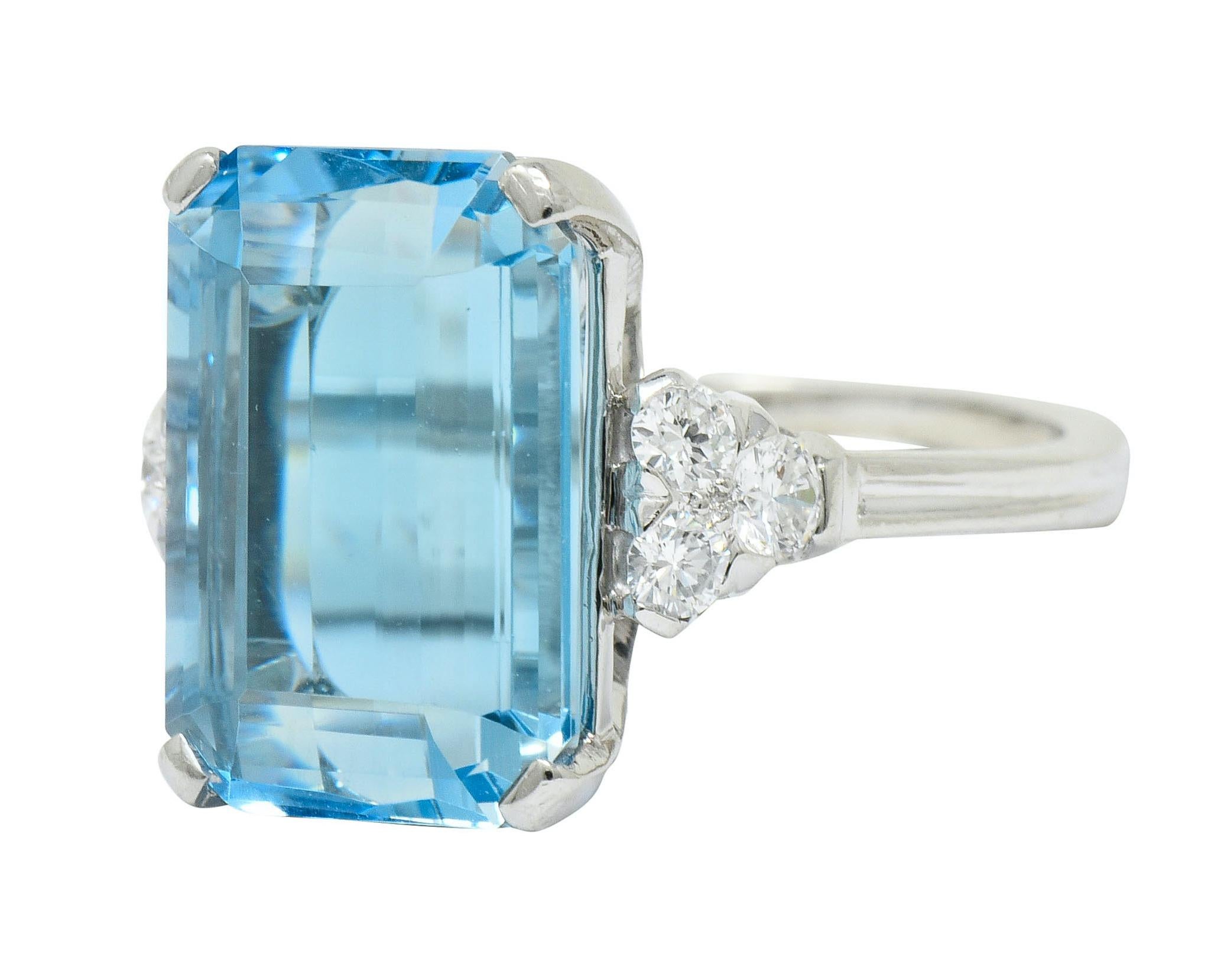 Women's or Men's Tiffany & Co. 7.38 Carat Aquamarine Diamond Platinum Retro Cocktail Ring