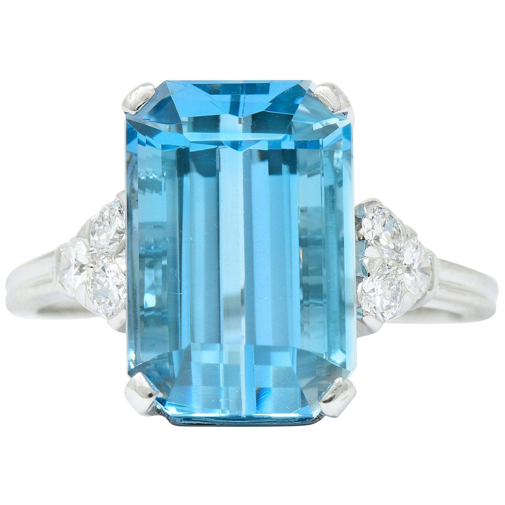 Tiffany & Co. 7.38 Carat Aquamarine Diamond Platinum Retro Cocktail Ring