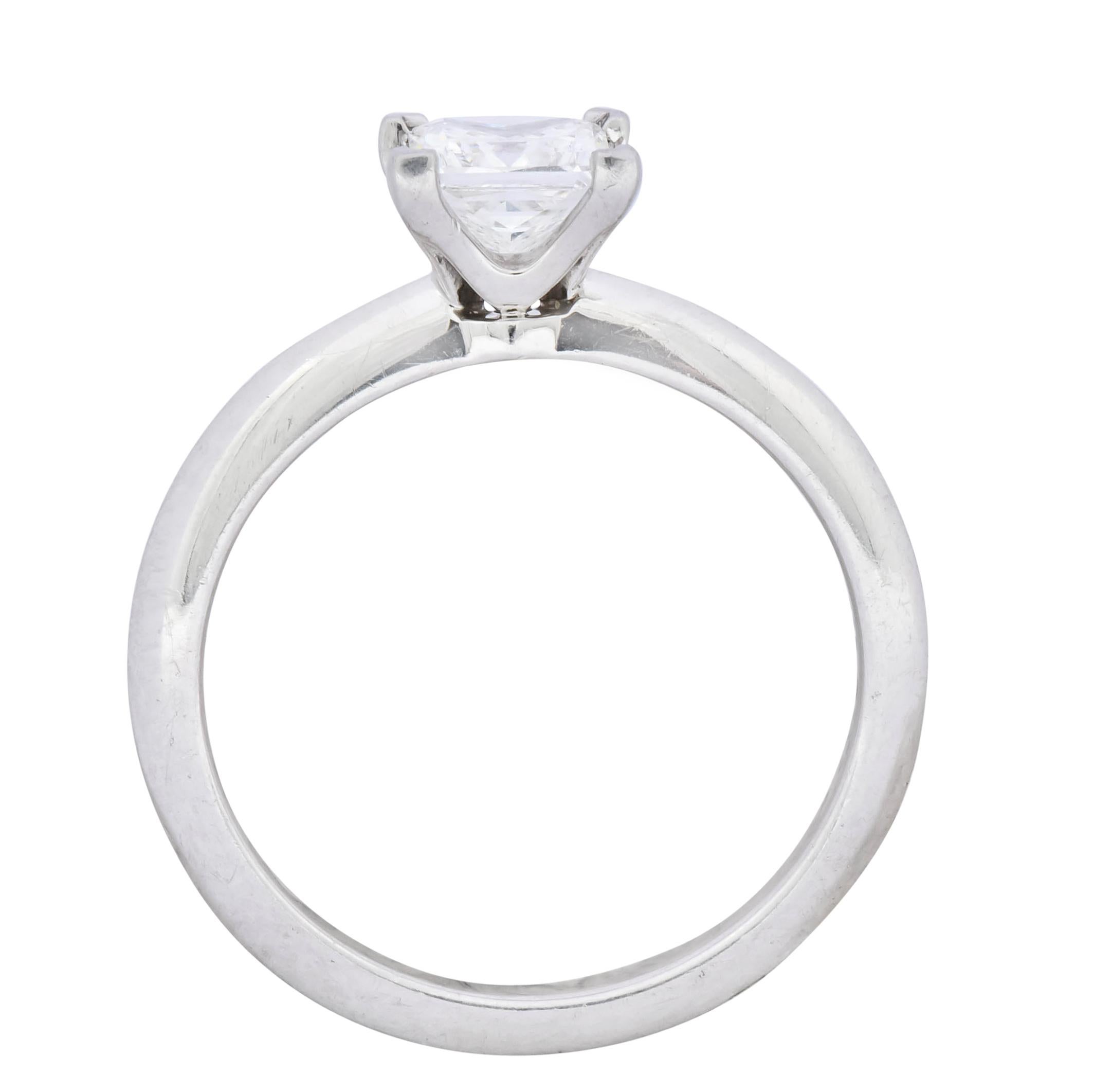 Contemporary Tiffany & Co. .74 Carat Princess Cut Diamond Platinum Solitaire Engagement Ring