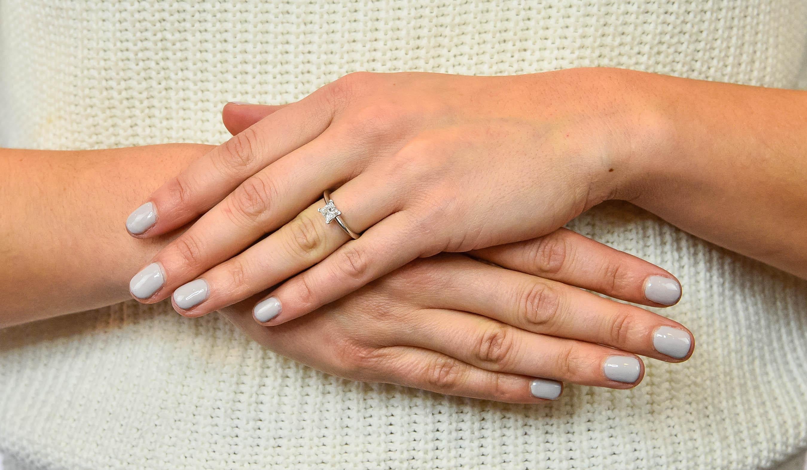 Women's or Men's Tiffany & Co. .74 Carat Princess Cut Diamond Platinum Solitaire Engagement Ring