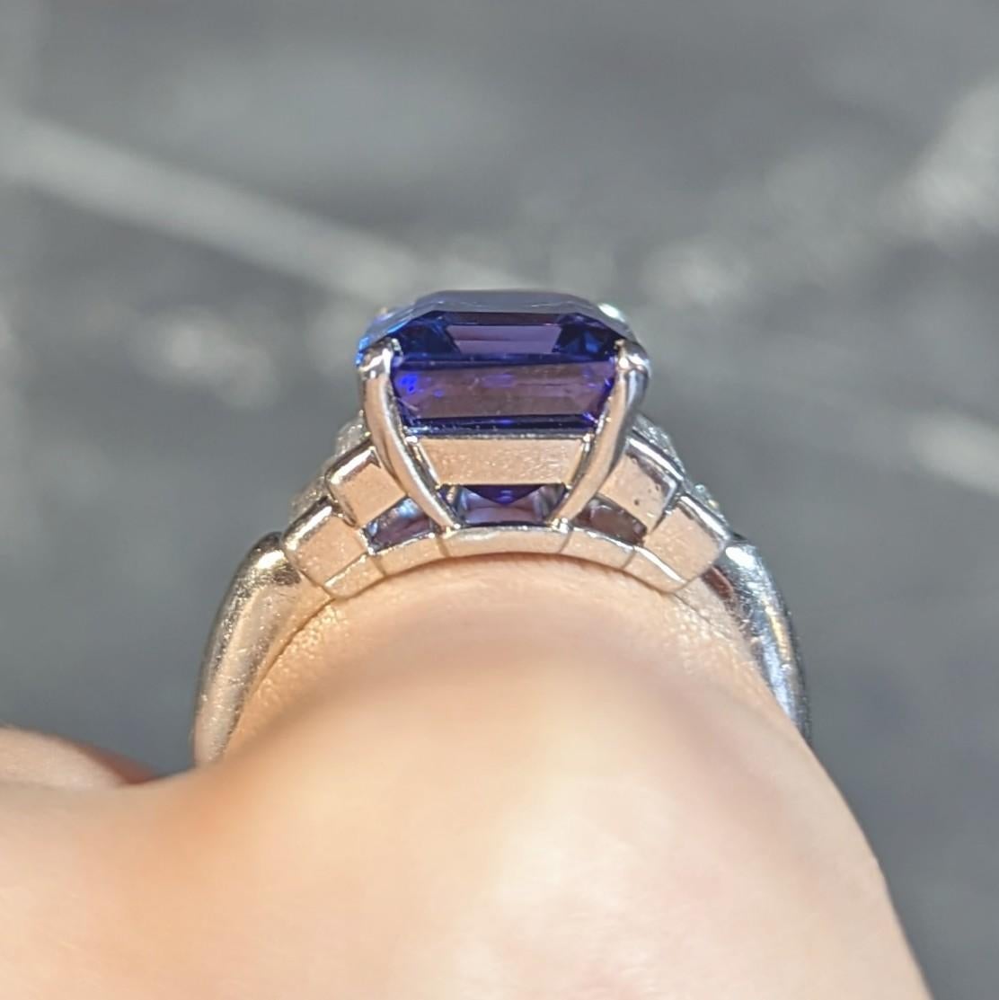 Tiffany & Co. 7.92 CTW Tanzanite Diamond Platinum Stepped Vintage Cocktail Ring For Sale 8