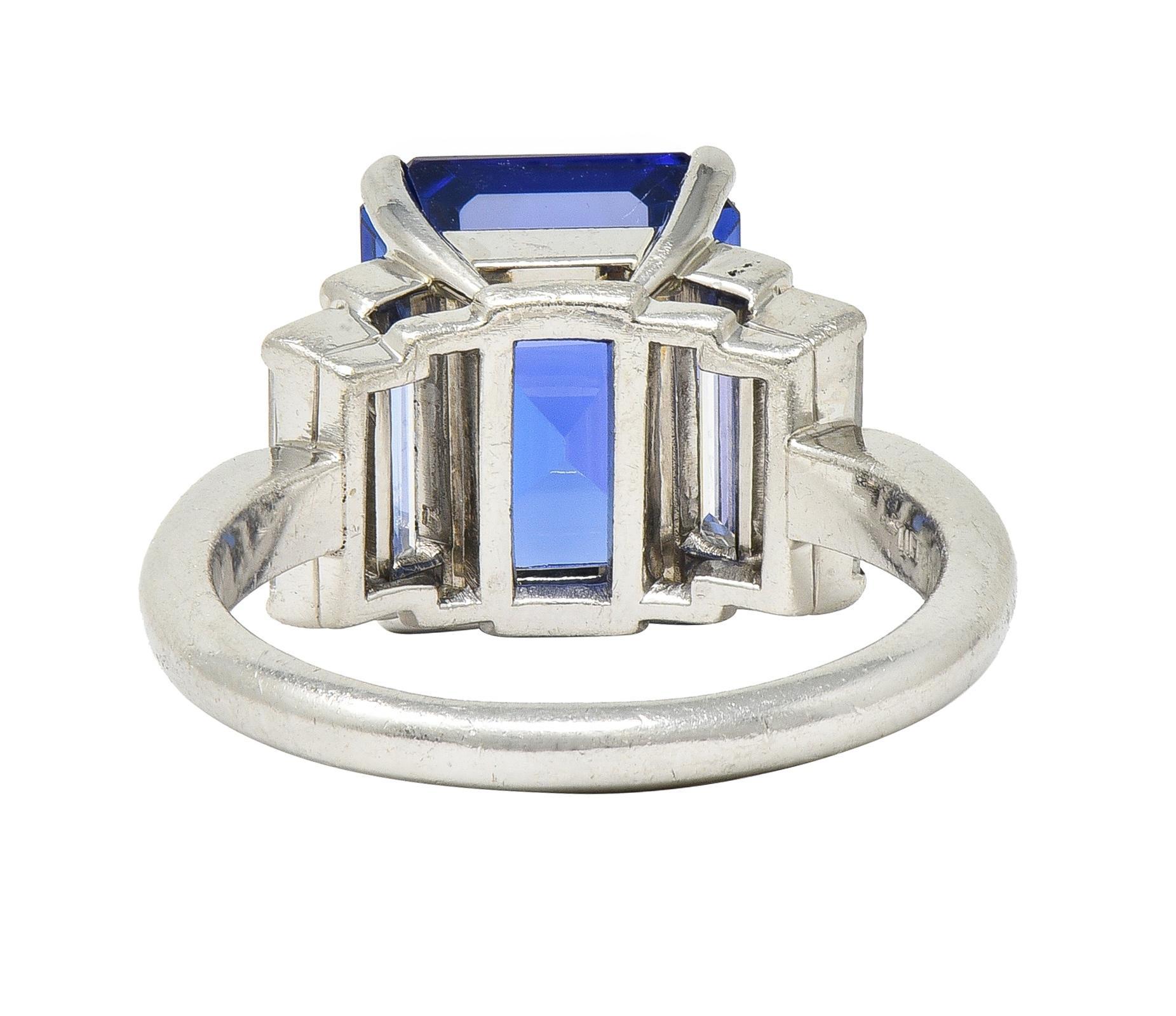 Emerald Cut Tiffany & Co. 7.92 CTW Tanzanite Diamond Platinum Stepped Vintage Cocktail Ring For Sale