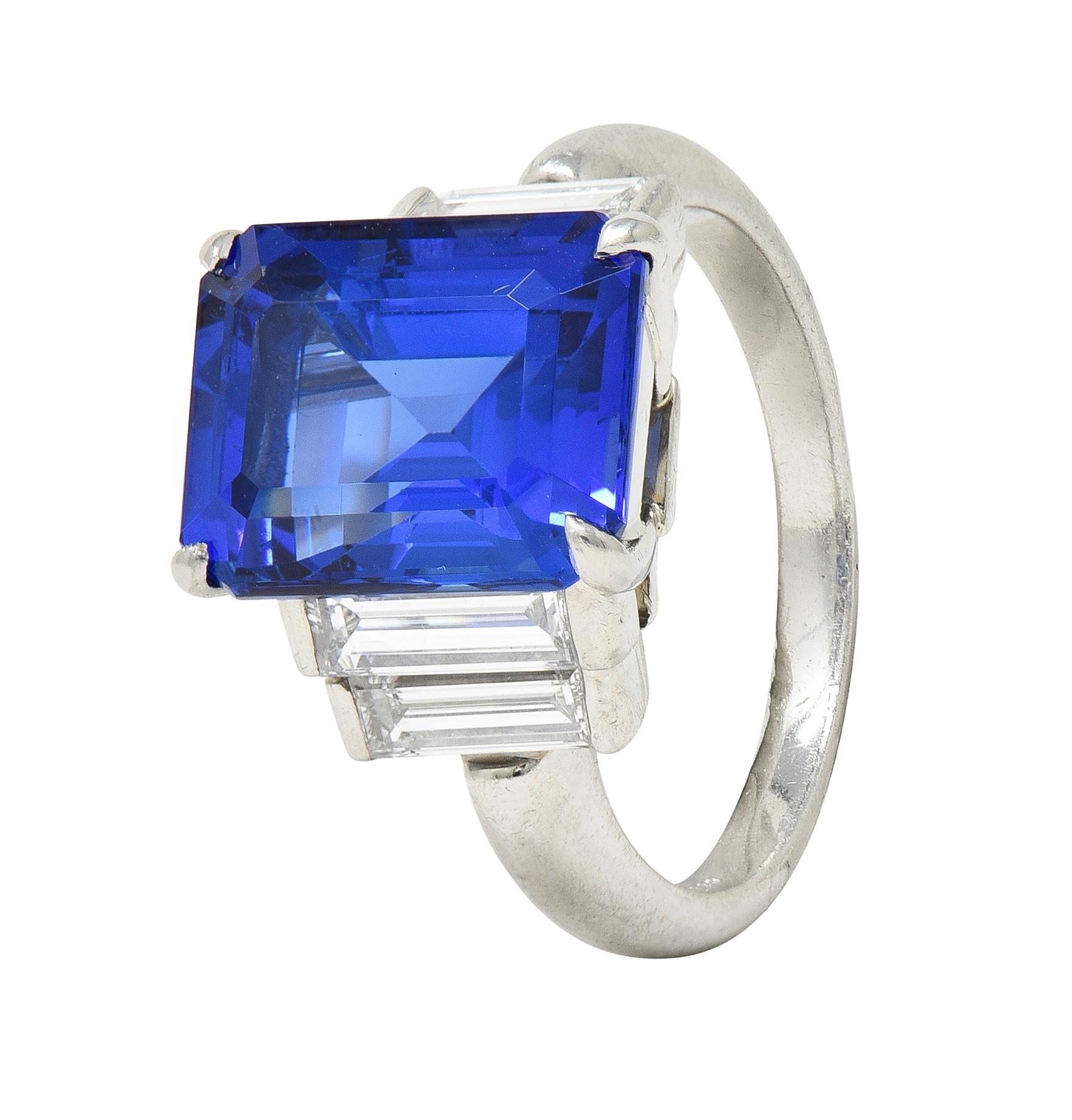 Tiffany & Co. 7.92 CTW Tanzanite Diamond Platinum Stepped Vintage Cocktail Ring For Sale 2