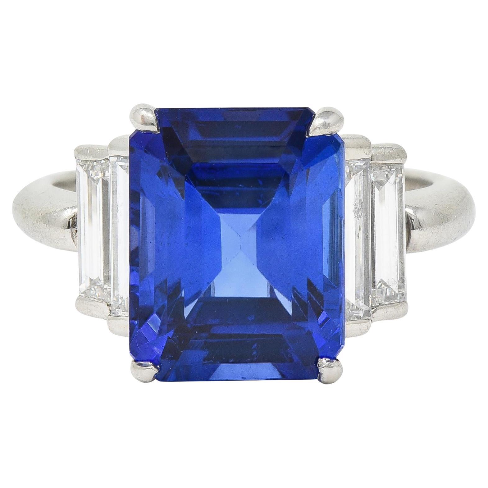 Tiffany & Co. 7.92 CTW Tanzanite Diamond Platinum Stepped Vintage Cocktail Ring For Sale