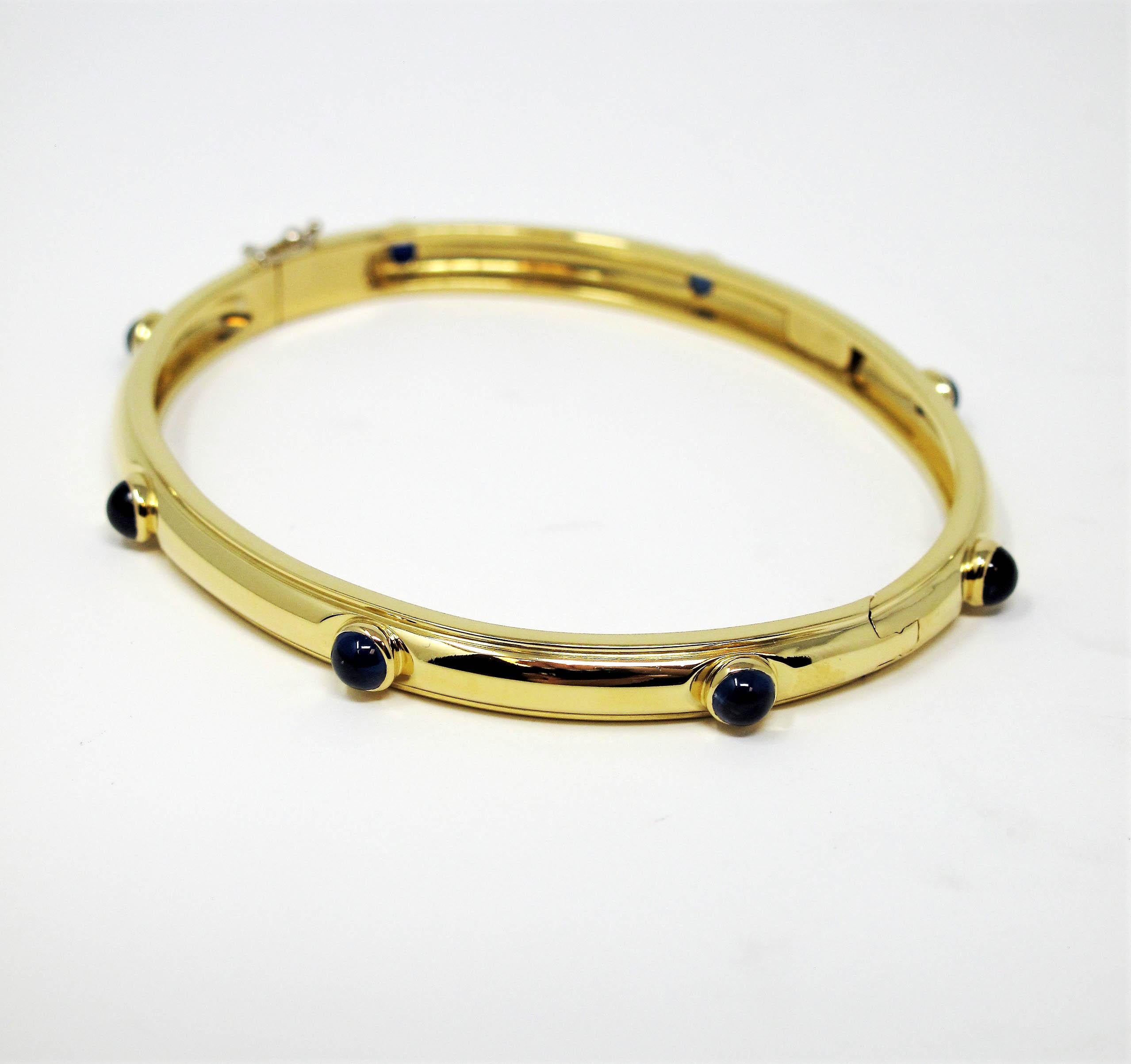 Tiffany & Co. 8 Cabochon Sapphire Hinged Bangle Bracelet 18 Karat Yellow Gold 2