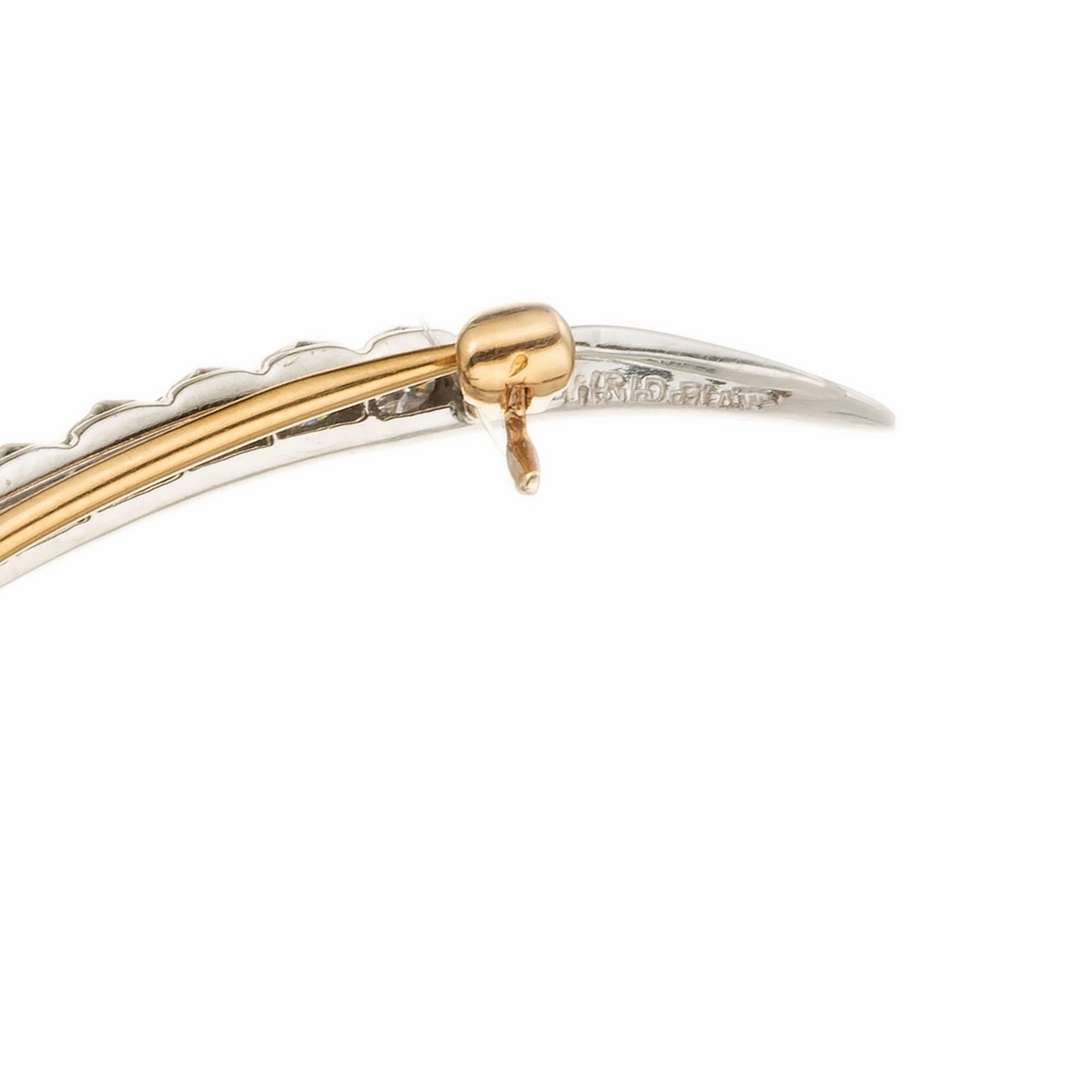 Tiffany & Co .80 Carat Diamond Platinum Yellow Gold Crescent Moon Brooch In Good Condition In Stamford, CT