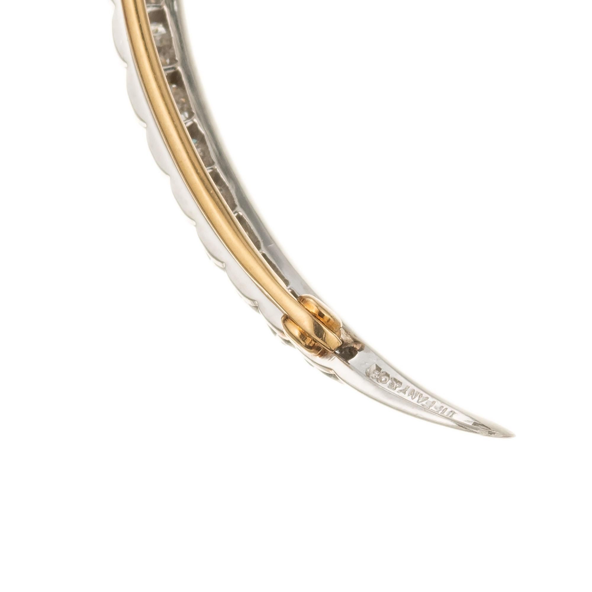 Women's Tiffany & Co .80 Carat Diamond Platinum Yellow Gold Crescent Moon Brooch
