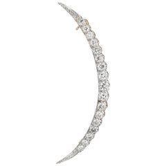 Tiffany & Co .80 Carat Diamond Platinum Yellow Gold Crescent Moon Brooch