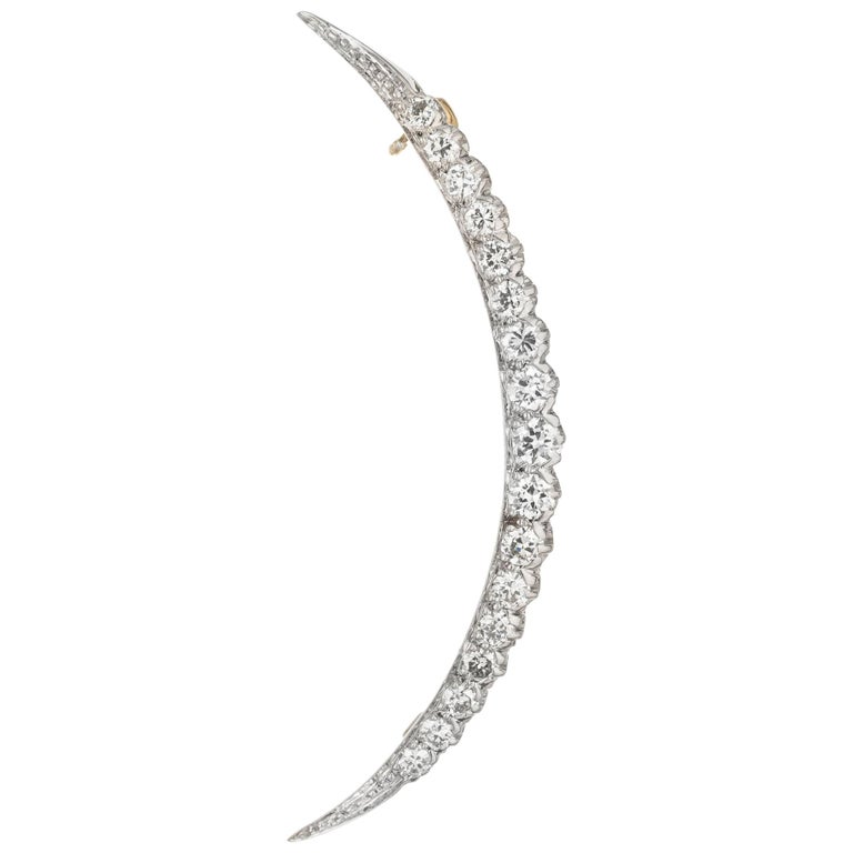 Tiffany and Co .80 Carat Diamond Platinum Yellow Gold Crescent Moon ...
