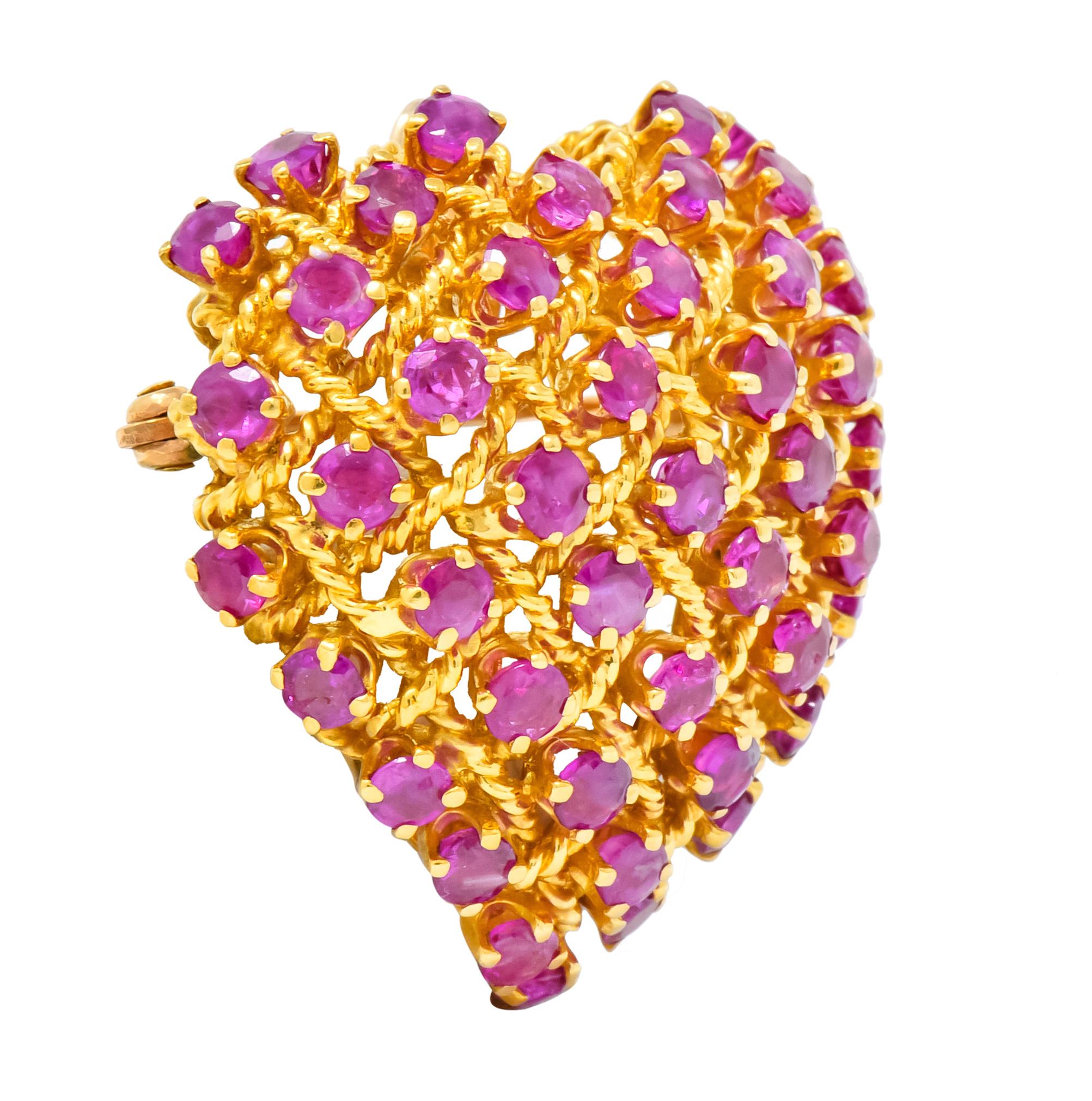 Contemporary Tiffany & Co. 8.00 Carat Ruby 18 Karat Gold Heart Pendant Brooch
