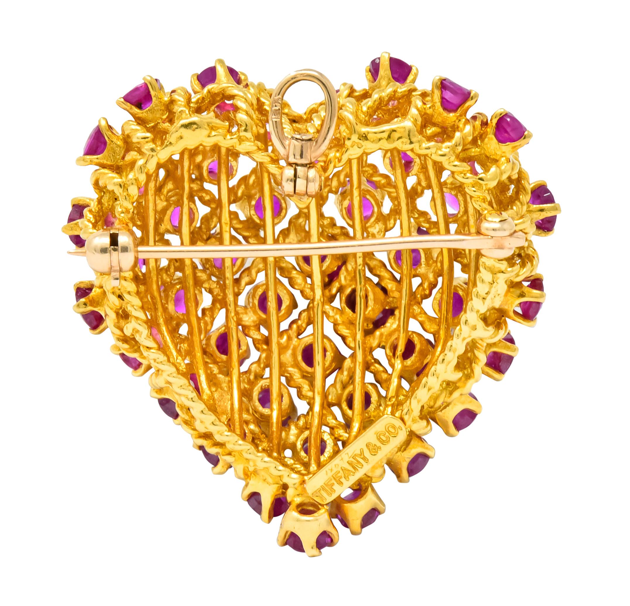 Tiffany & Co. 8.00 Carat Ruby 18 Karat Gold Heart Pendant Brooch In Excellent Condition In Philadelphia, PA