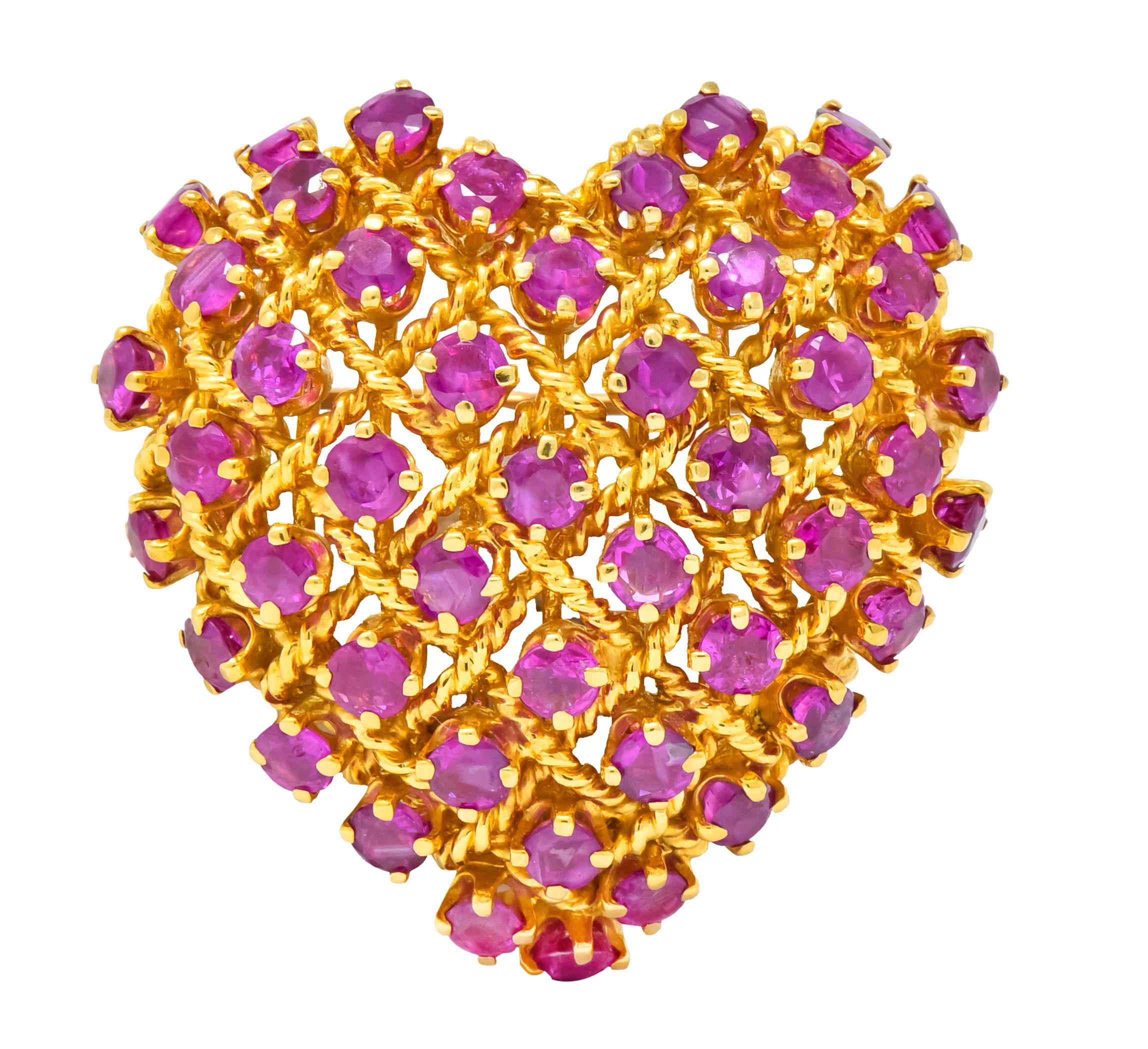 Tiffany & Co. 8.00 Carat Ruby 18 Karat Gold Heart Pendant Brooch 2