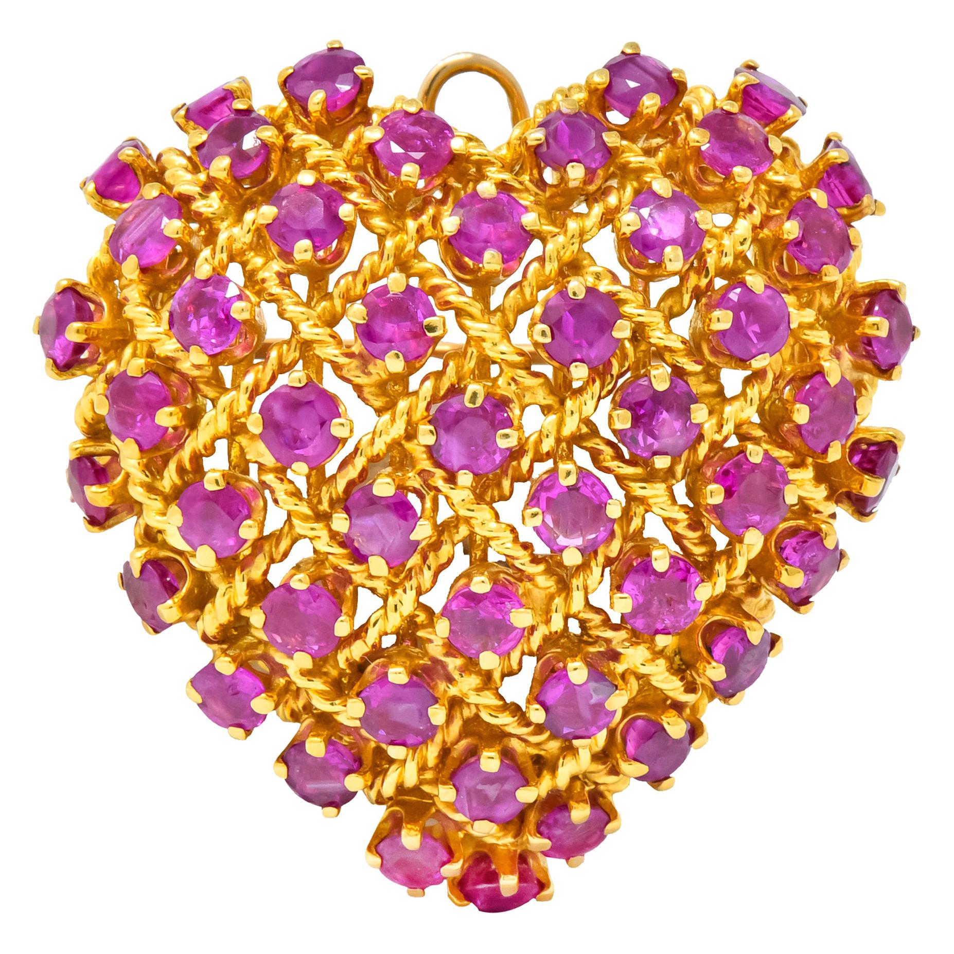 Tiffany & Co. 8.00 Carat Ruby 18 Karat Gold Heart Pendant Brooch
