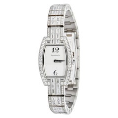 Retro Tiffany & Co. 8.20 Carat Diamond 18 Karat White Gold Tonneau Ladies Watch