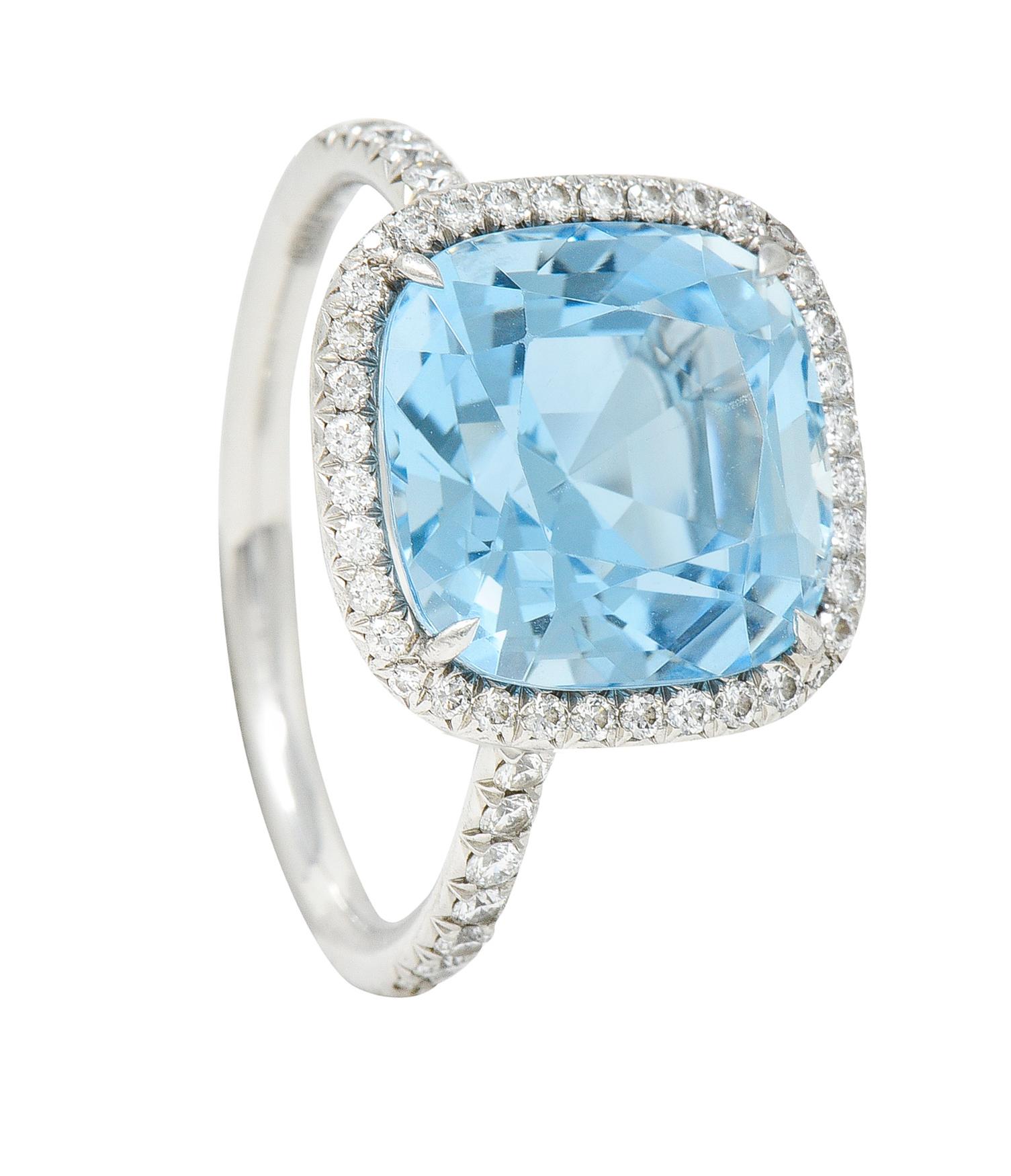 Tiffany & Co. 8.20 Carats Aquamarine Diamond Platinum Soleste Cocktail Ring 4