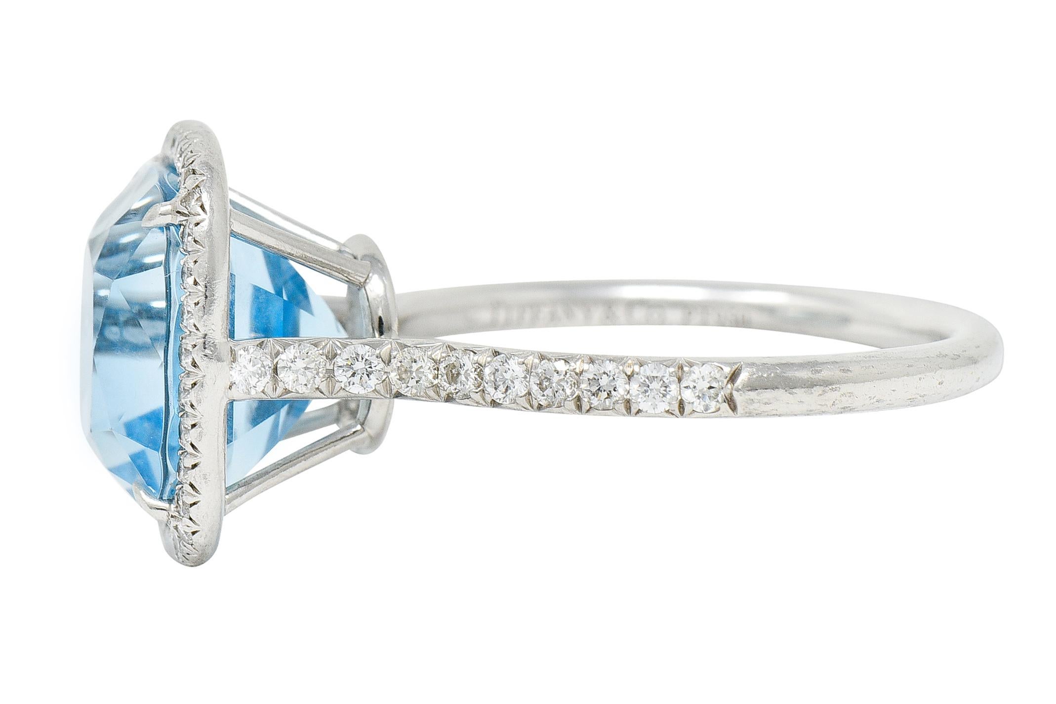 Contemporary Tiffany & Co. 8.20 Carats Aquamarine Diamond Platinum Soleste Cocktail Ring