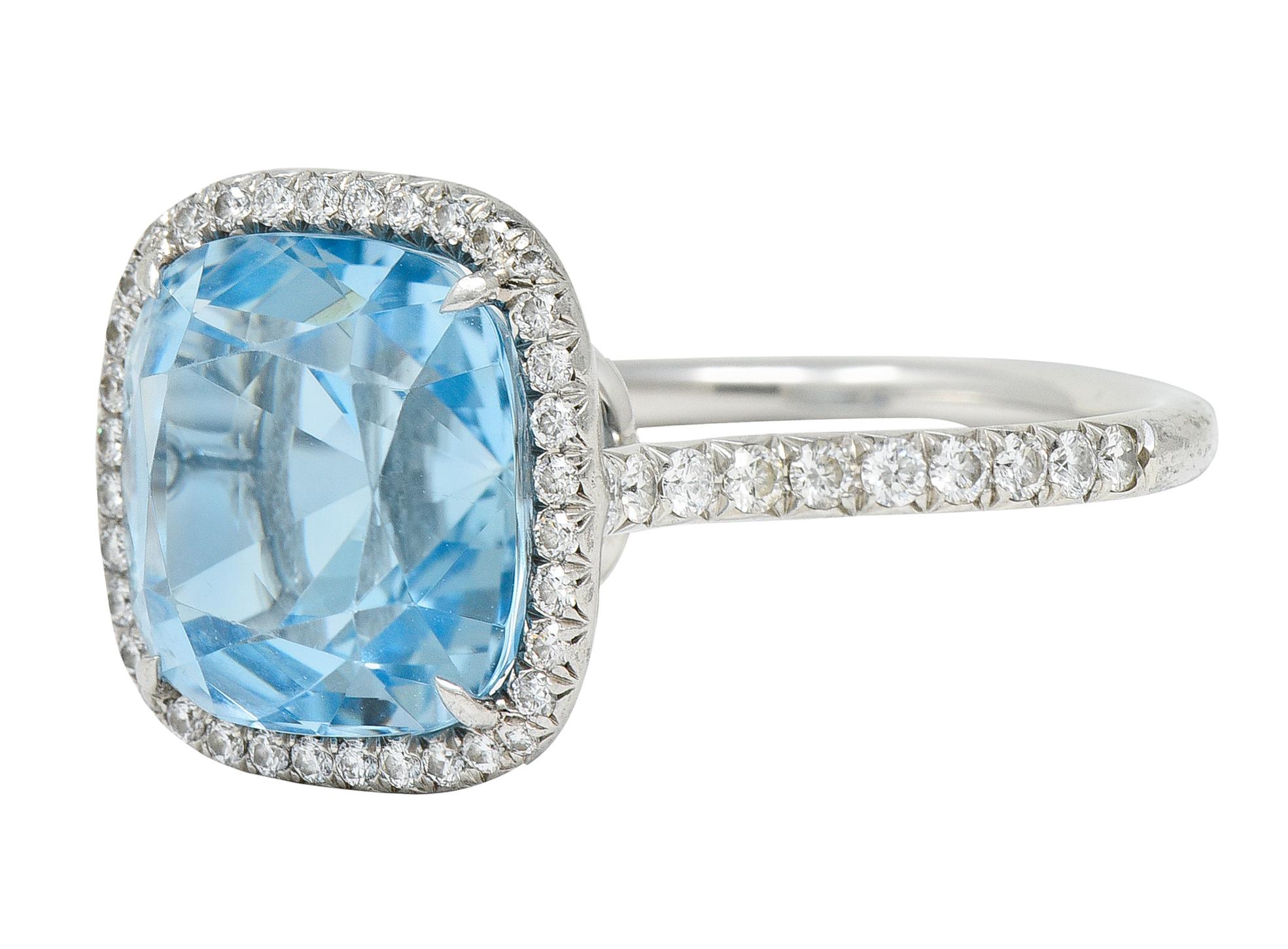 Cushion Cut Tiffany & Co. 8.20 Carats Aquamarine Diamond Platinum Soleste Cocktail Ring