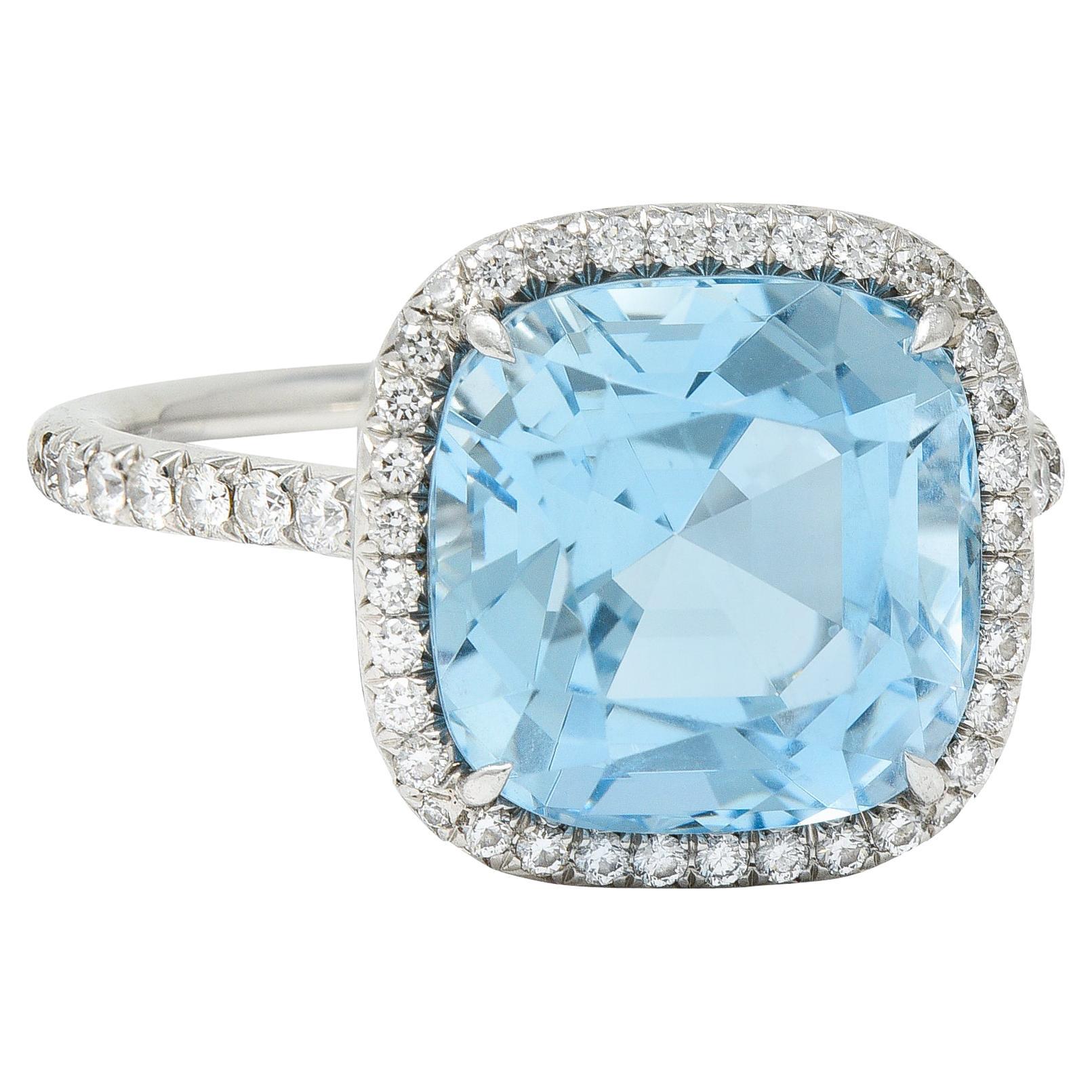 Tiffany & Co. 8.20 Carats Aquamarine Diamond Platinum Soleste Cocktail Ring